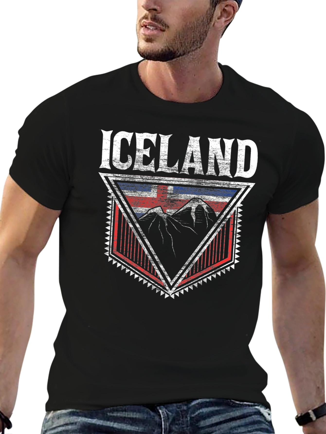 Iceland Flag Mountain Graphic Tee - Black