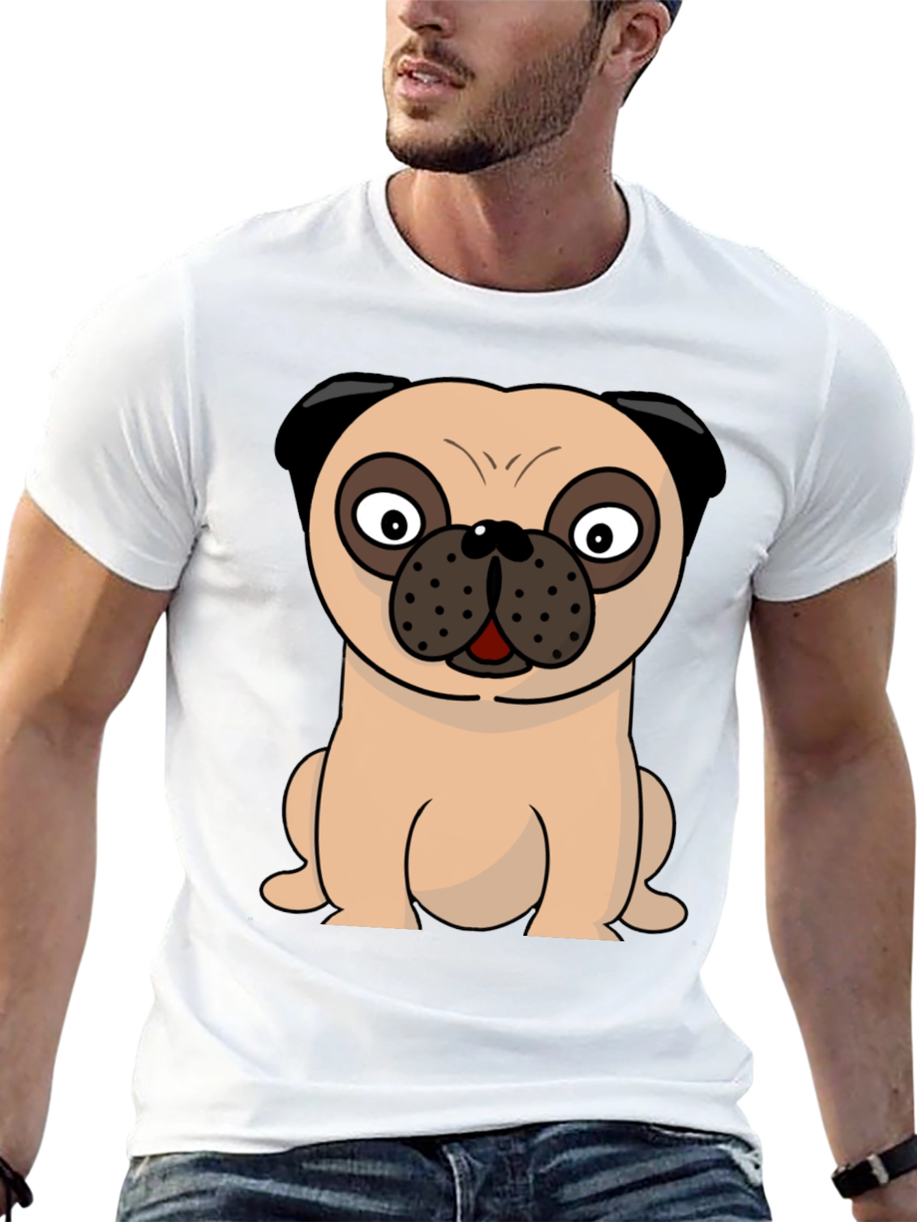 Cartoon Pug Graphic Tee - Mens Black T-Shirt