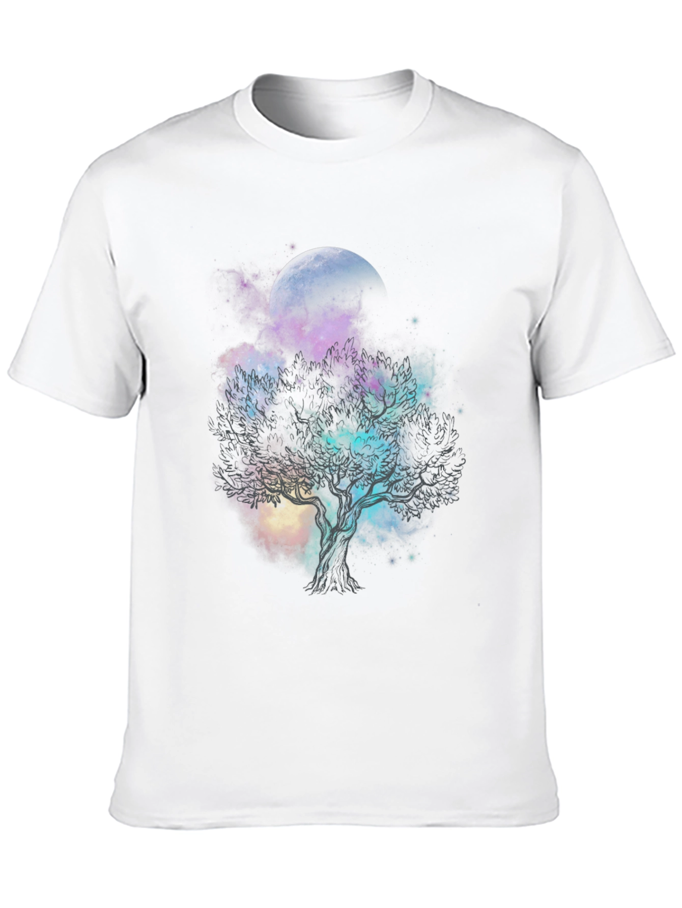 Celestial Tree Graphic T-Shirt - Black Cotton Tee