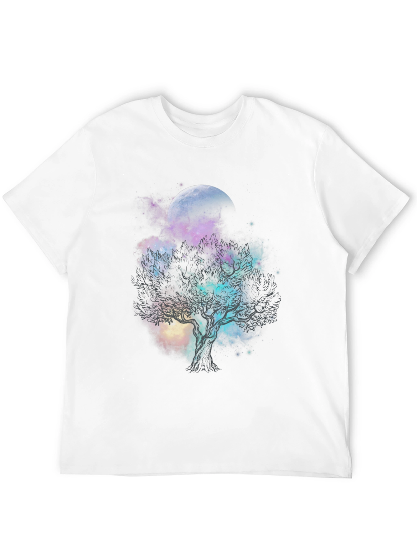 Celestial Tree Graphic T-Shirt - Black Cotton Tee