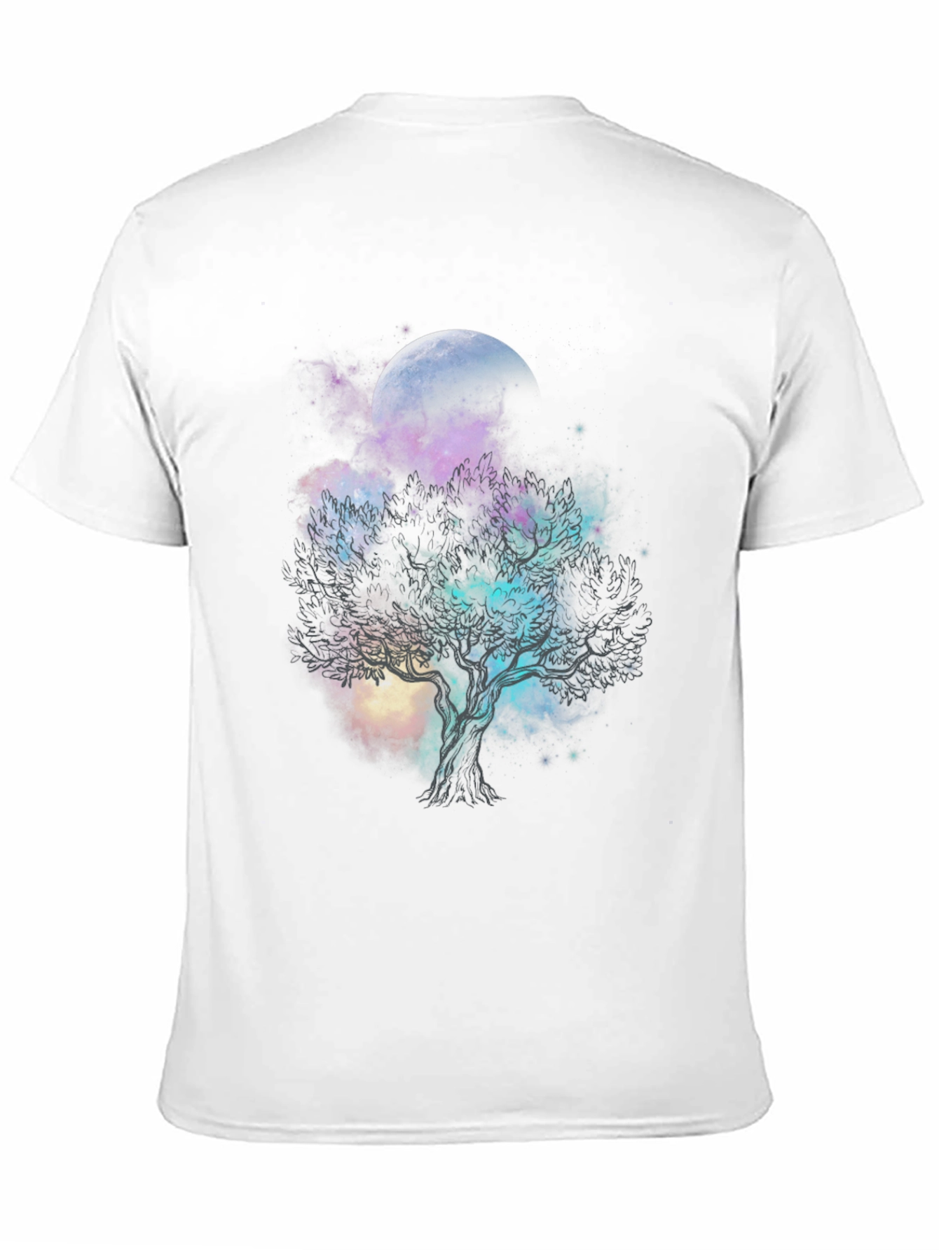 Celestial Tree Graphic T-Shirt - Black Cotton Tee