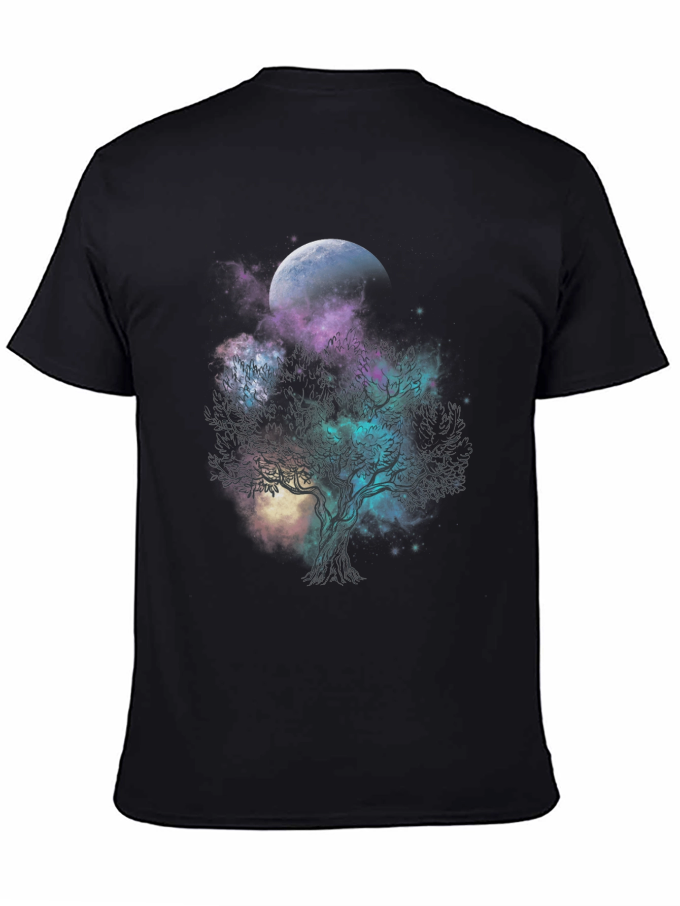Celestial Tree Graphic T-Shirt - Black Cotton Tee