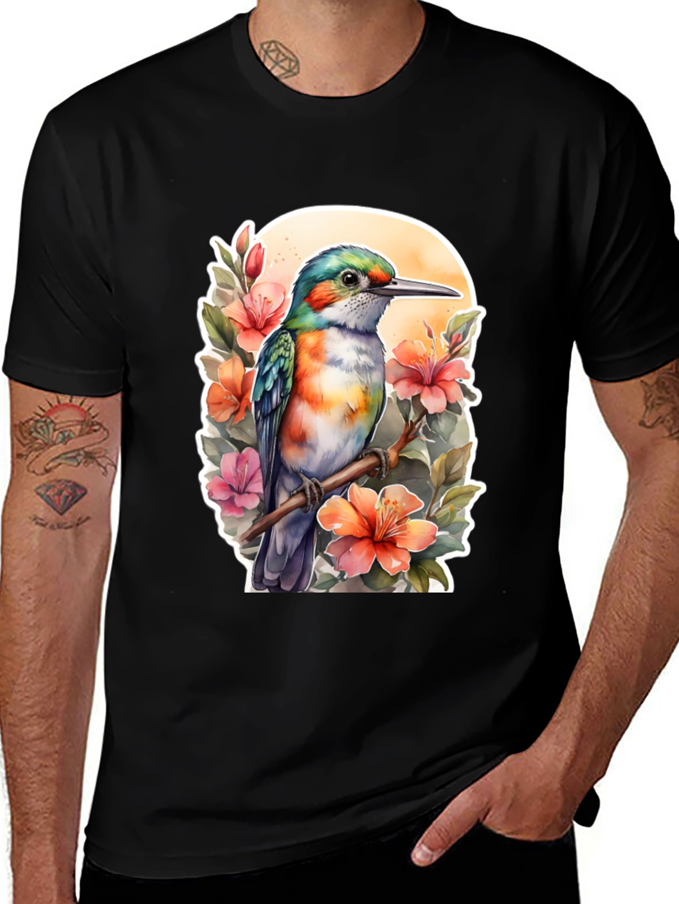 Hummingbird Floral Graphic Tee - Nature Lovers Shirt