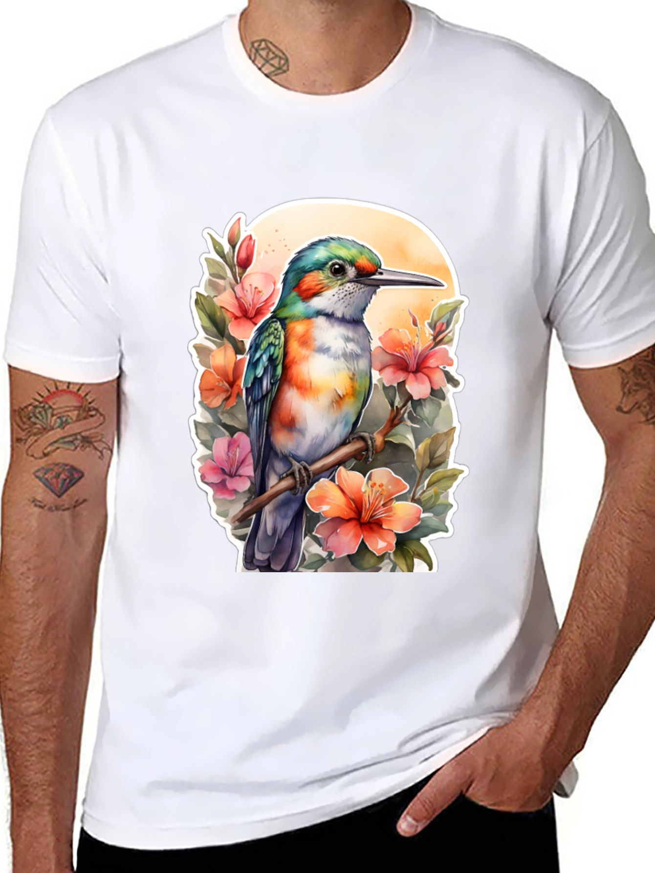 Hummingbird Floral Graphic Tee - Nature Lovers Shirt