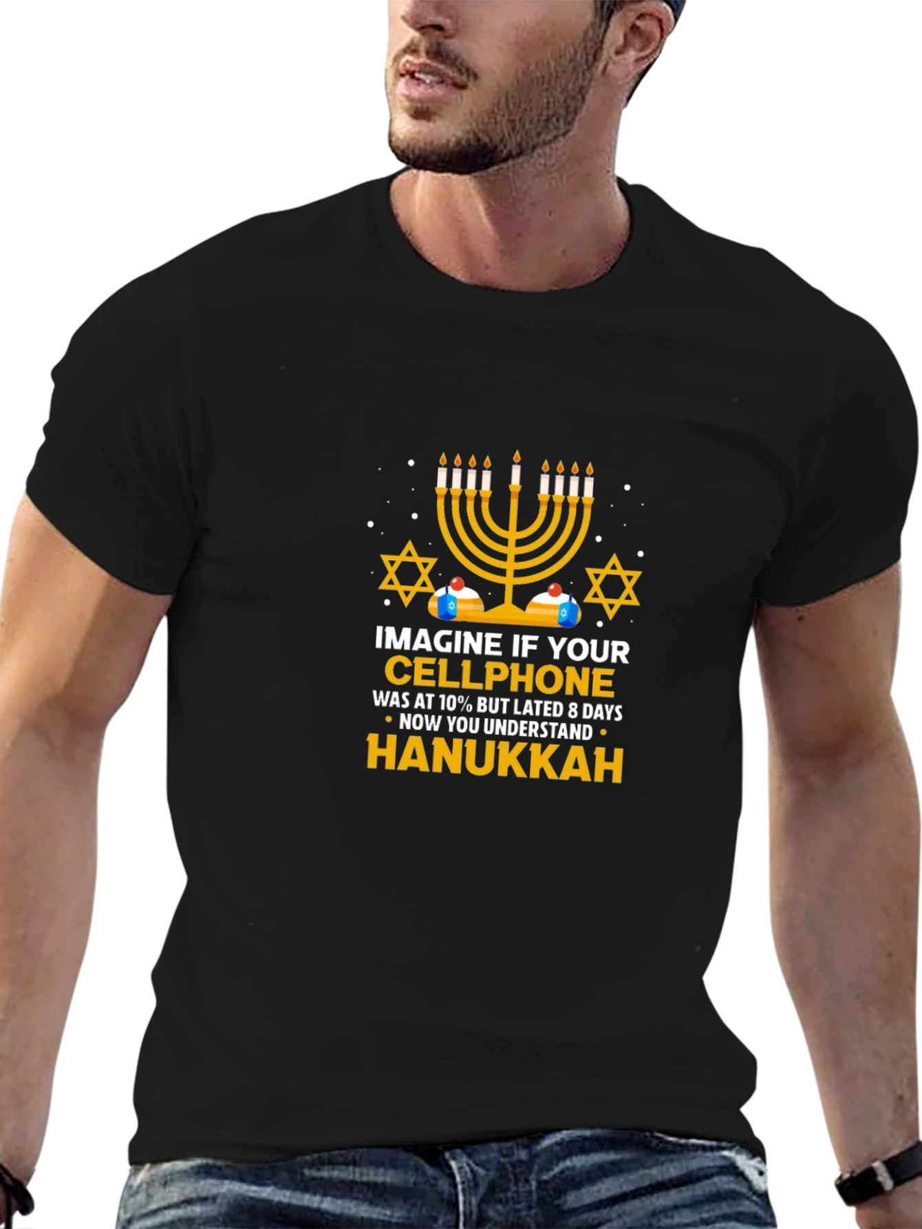 Hanukkah Cellphone T-Shirt - Holiday Novelty Tee