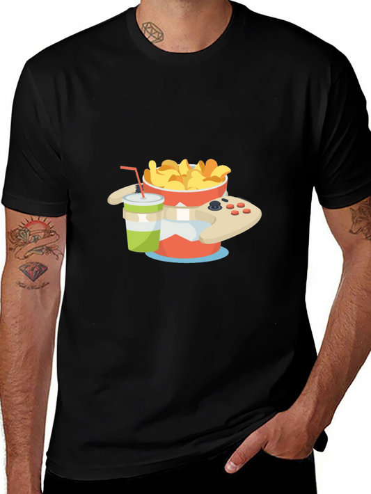 Gamer Snack T-Shirt - Chips Drink and Controller Design