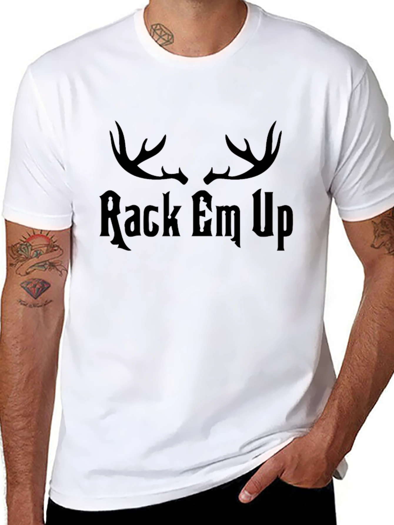 Rack Em Up Deer Antler Graphic Tee - Black
