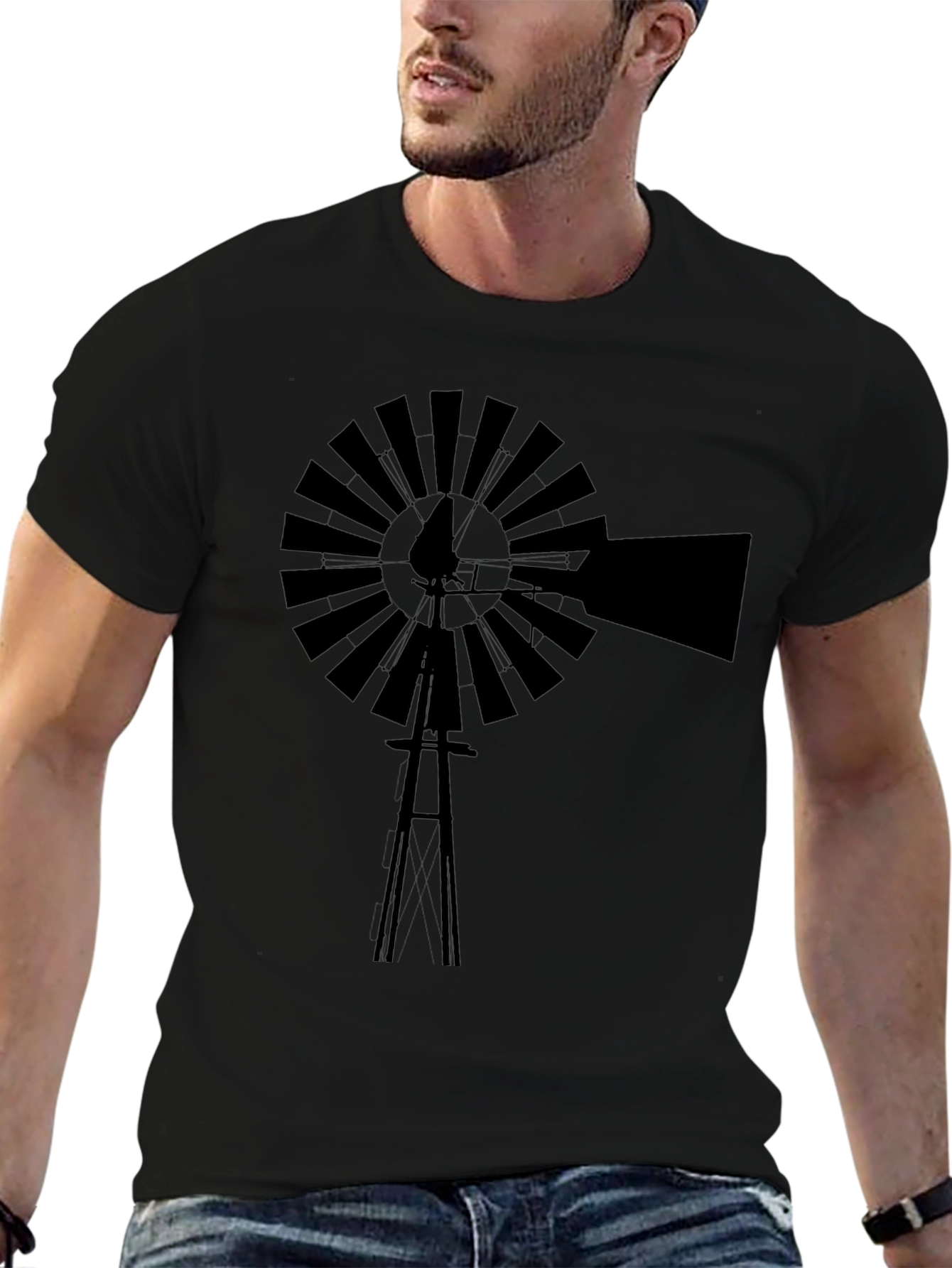 Black Windmill Graphic Tee - Stylish & Comfortable