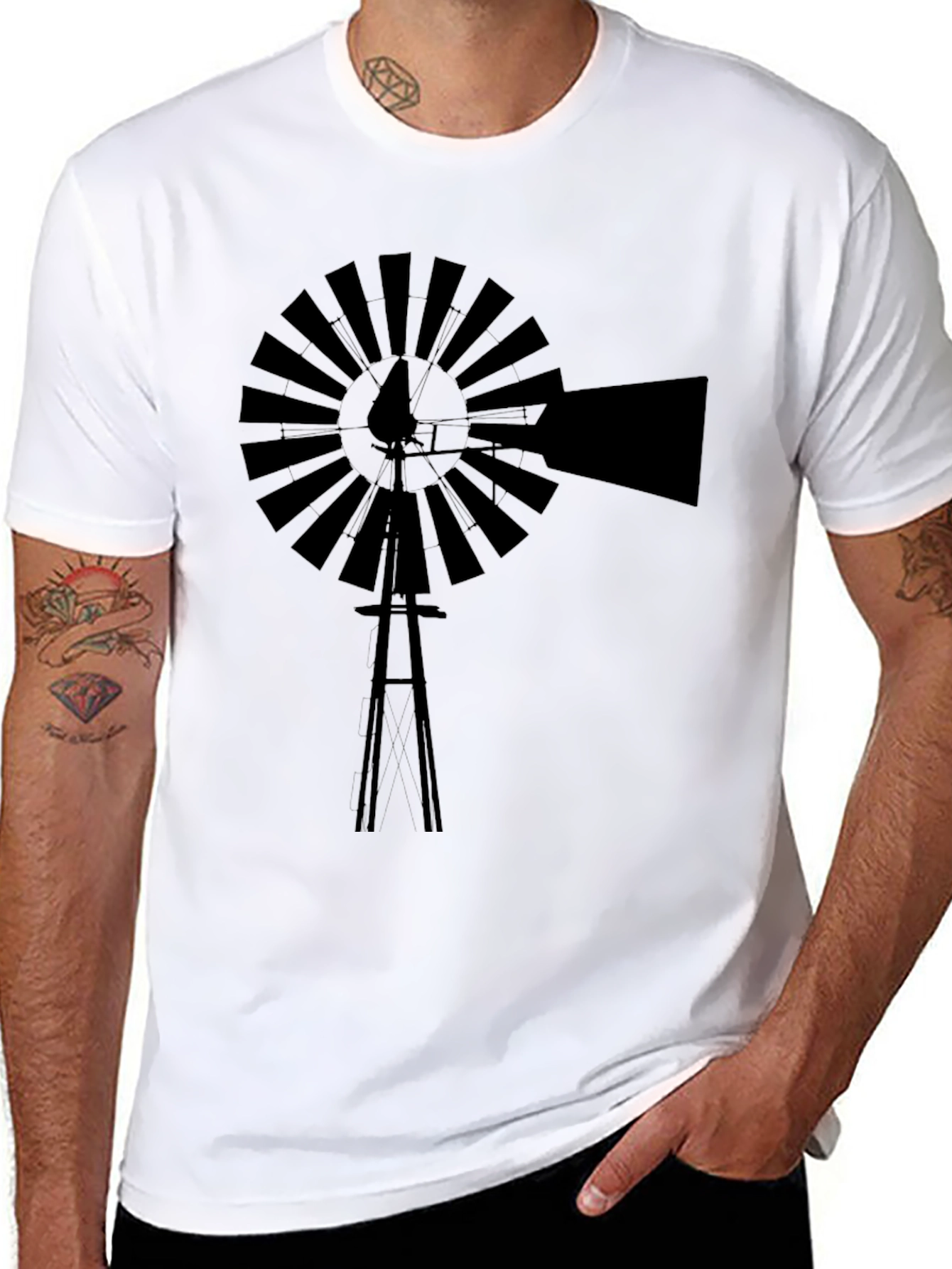 Black Windmill Graphic Tee - Stylish & Comfortable