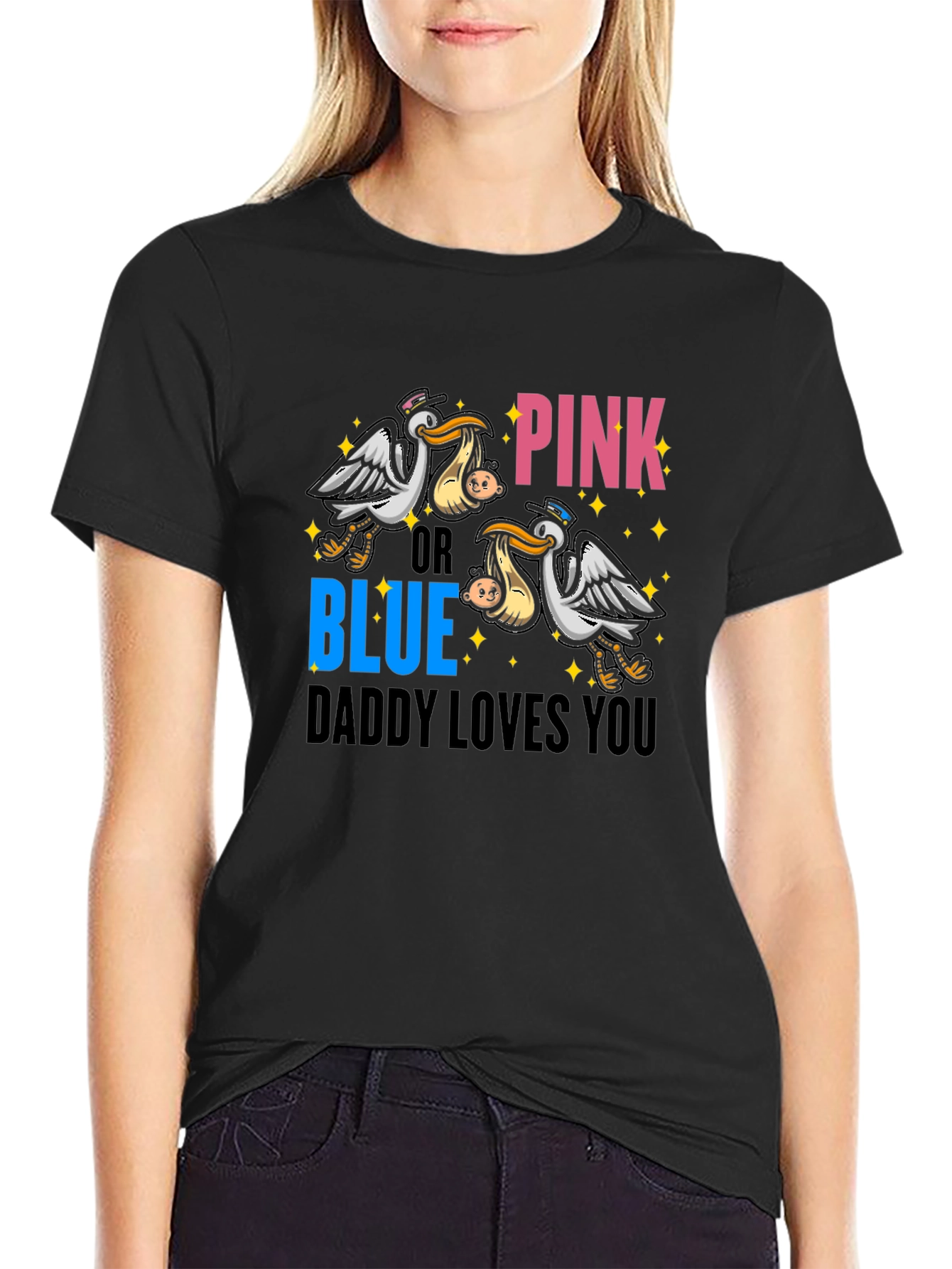 Pink or Blue Daddy Loves You Graphic T-Shirt