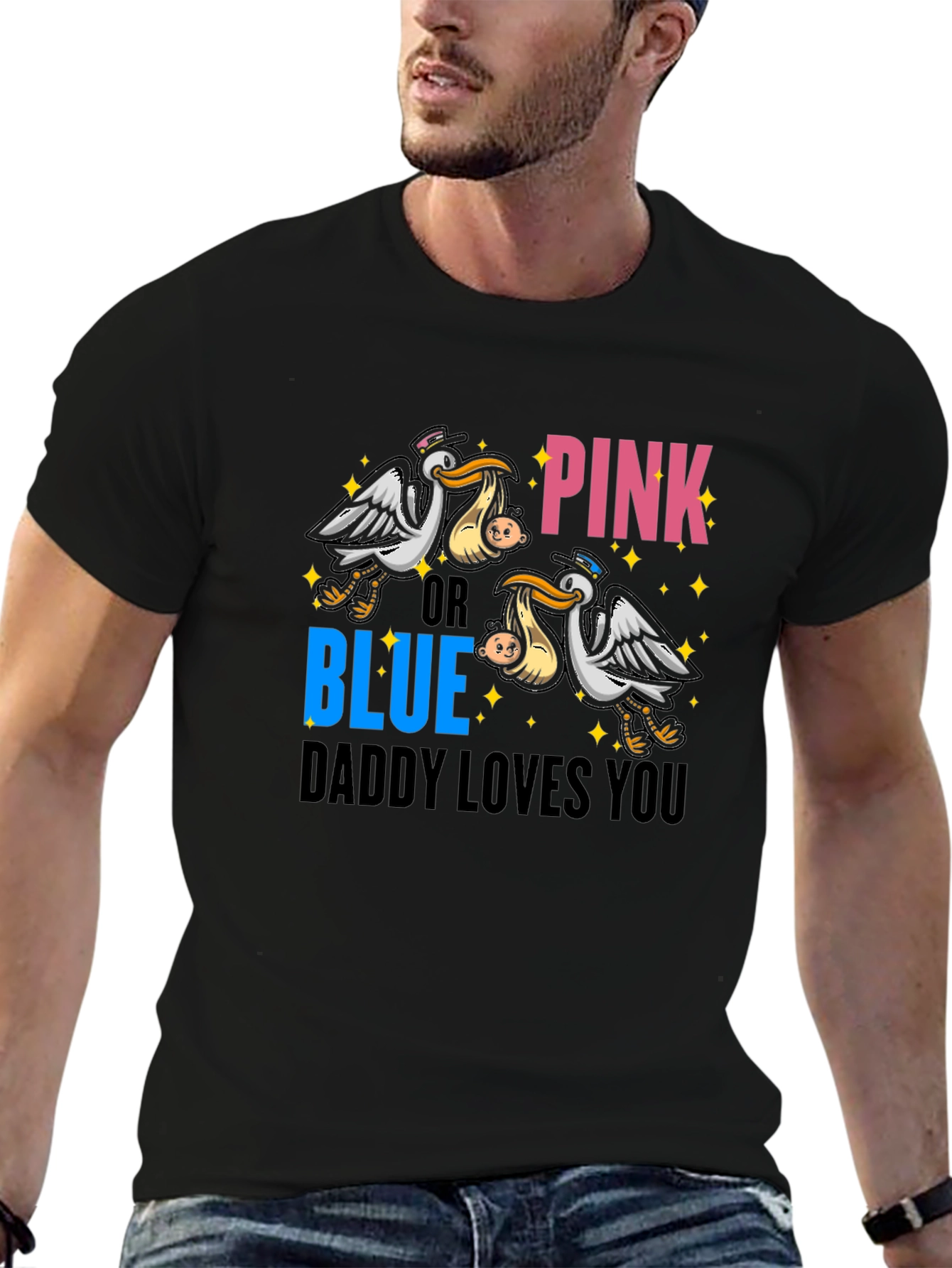 Pink or Blue Daddy Loves You Graphic T-Shirt