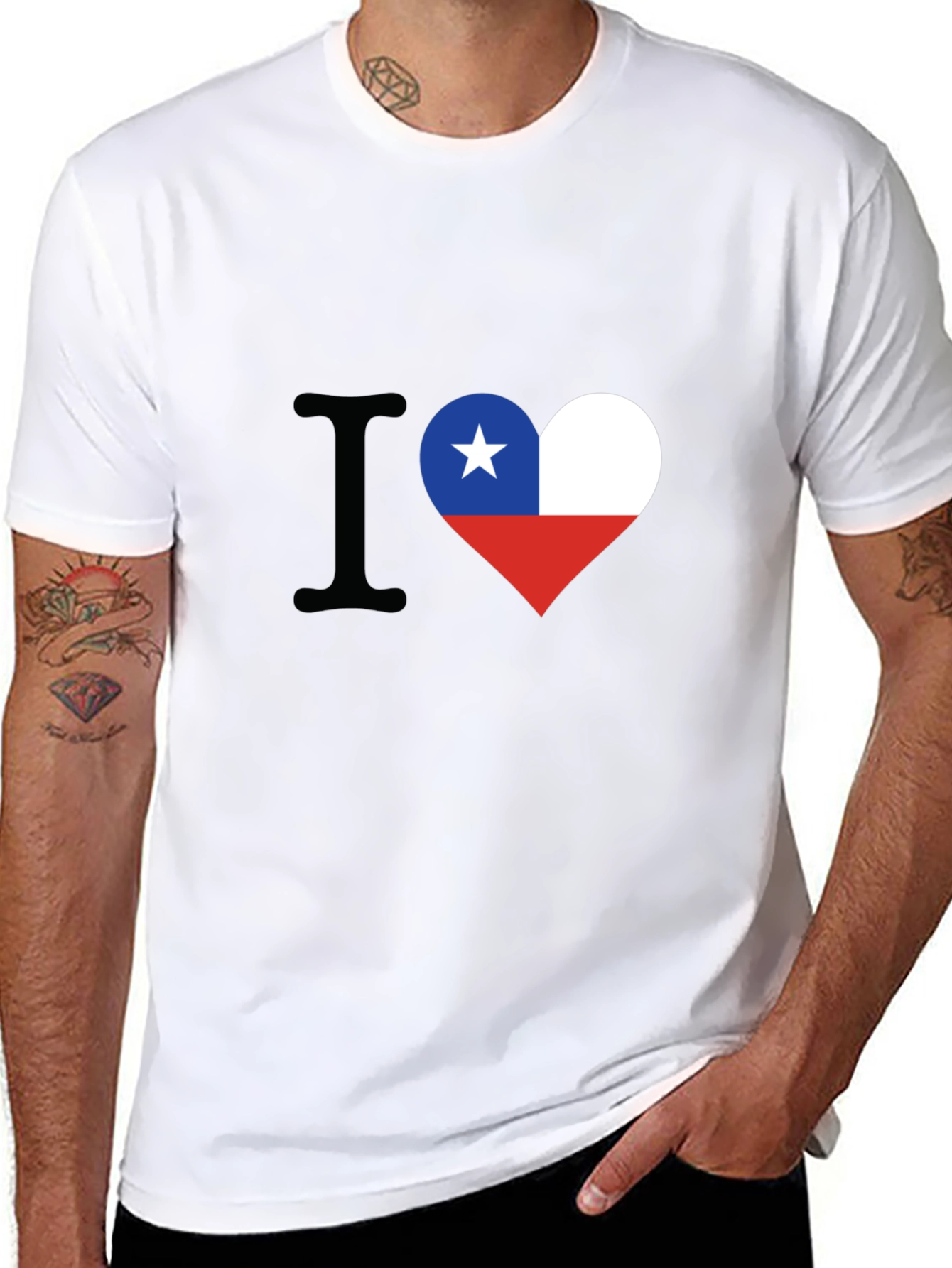 I Love Chile Heart Flag Black T-Shirt