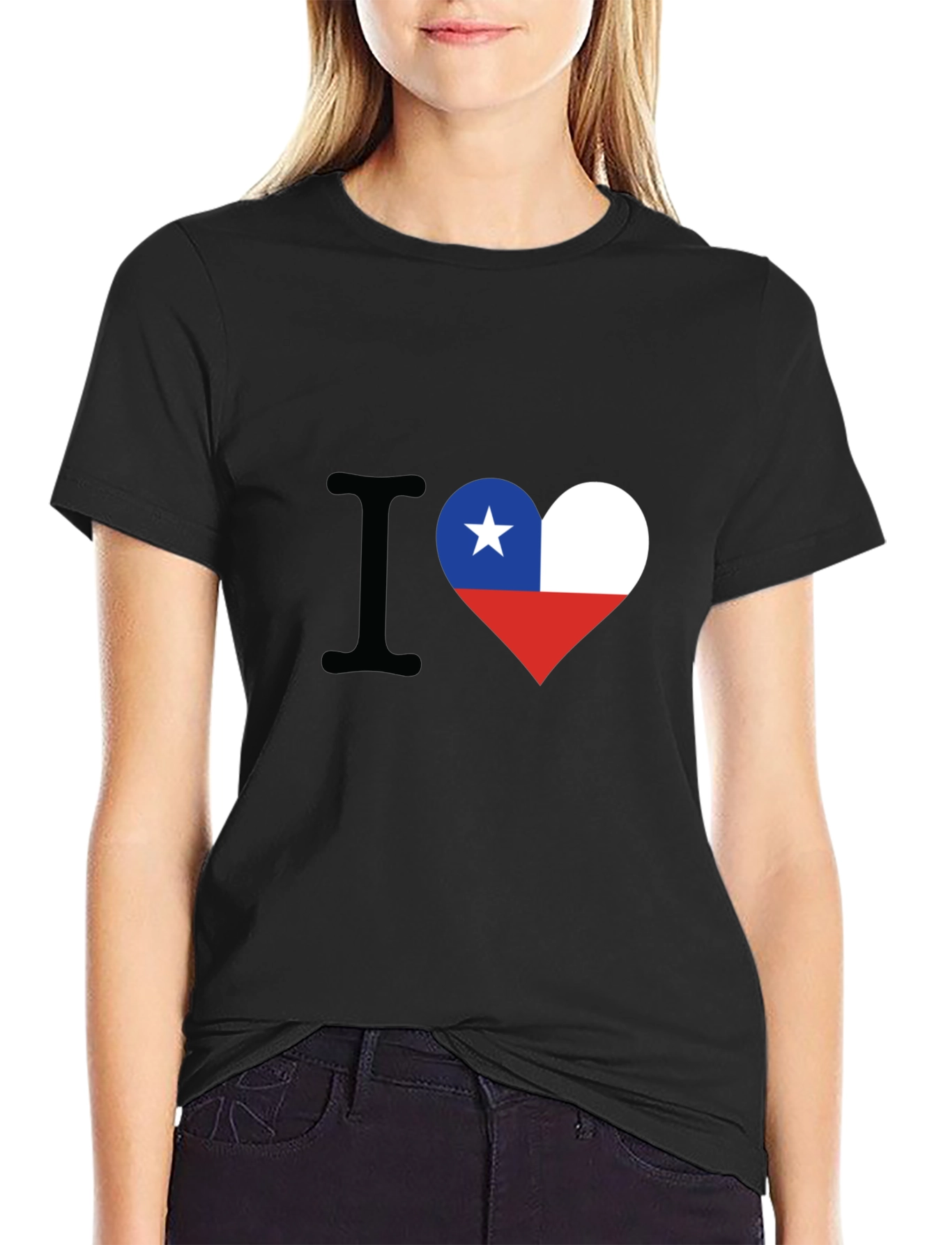 I Love Chile Heart Flag Black T-Shirt
