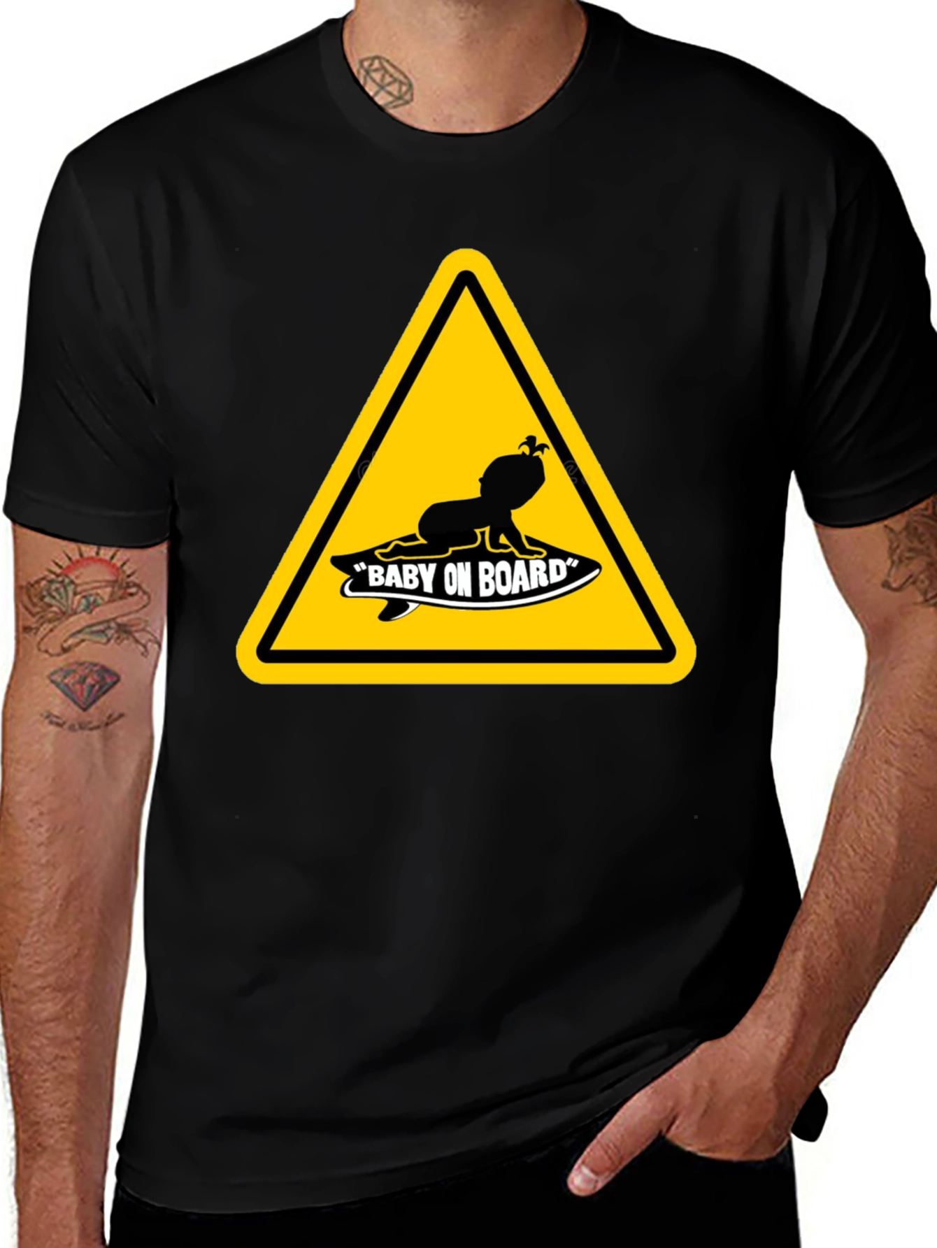 Baby on Board Warning Sign Black T-Shirt