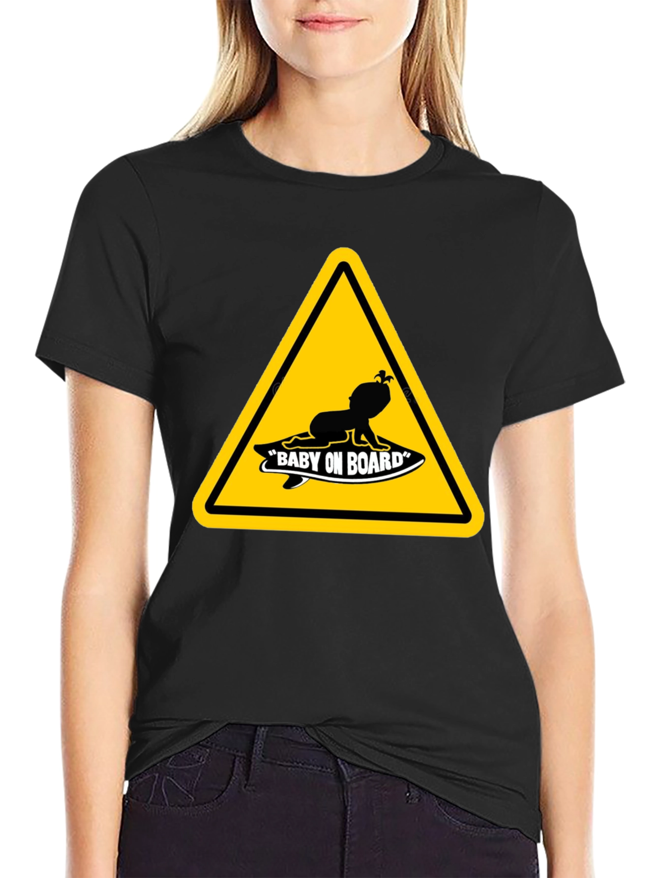 Baby on Board Warning Sign Black T-Shirt