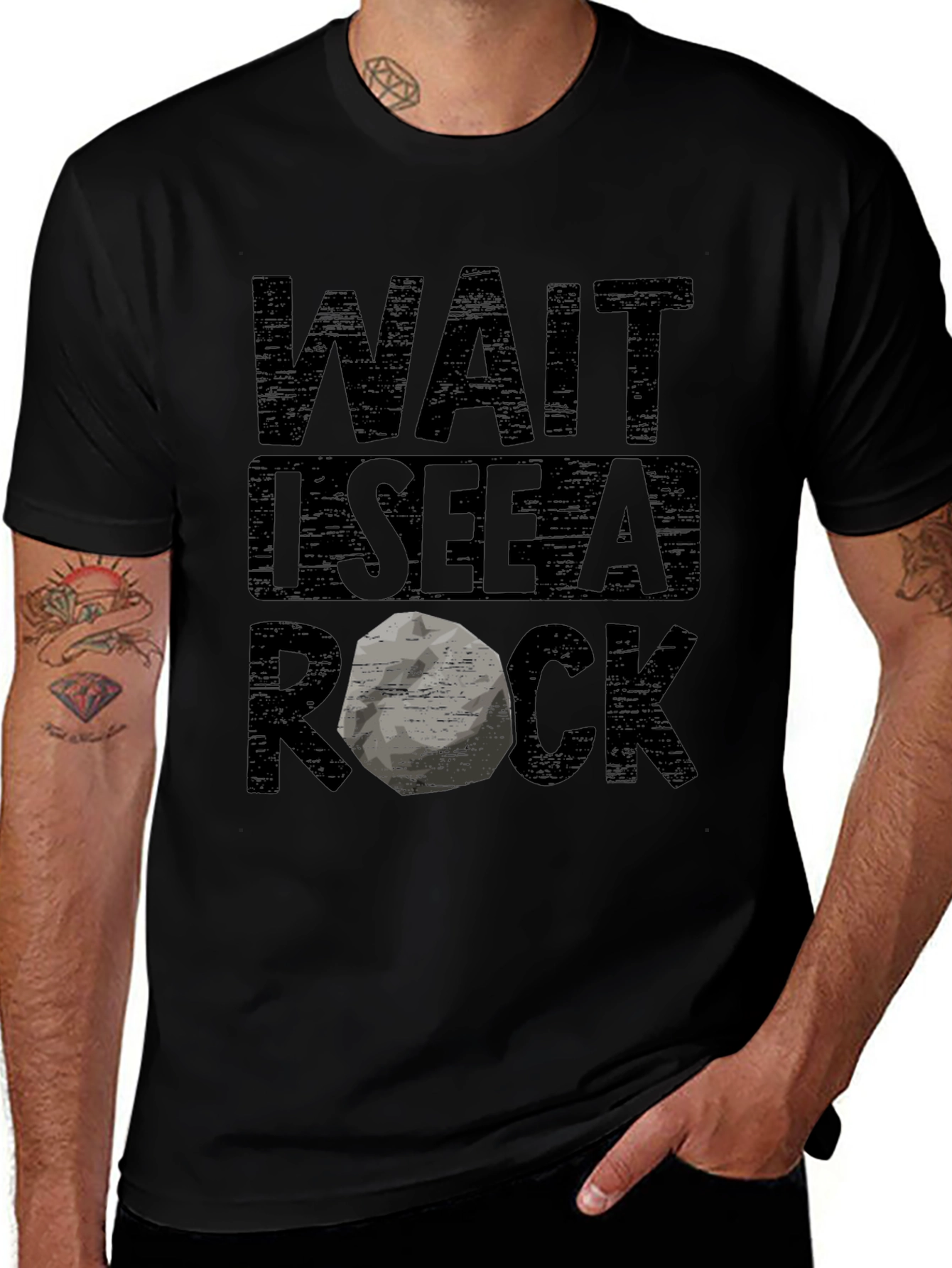 Wait I See a Rock Black Graphic Tee