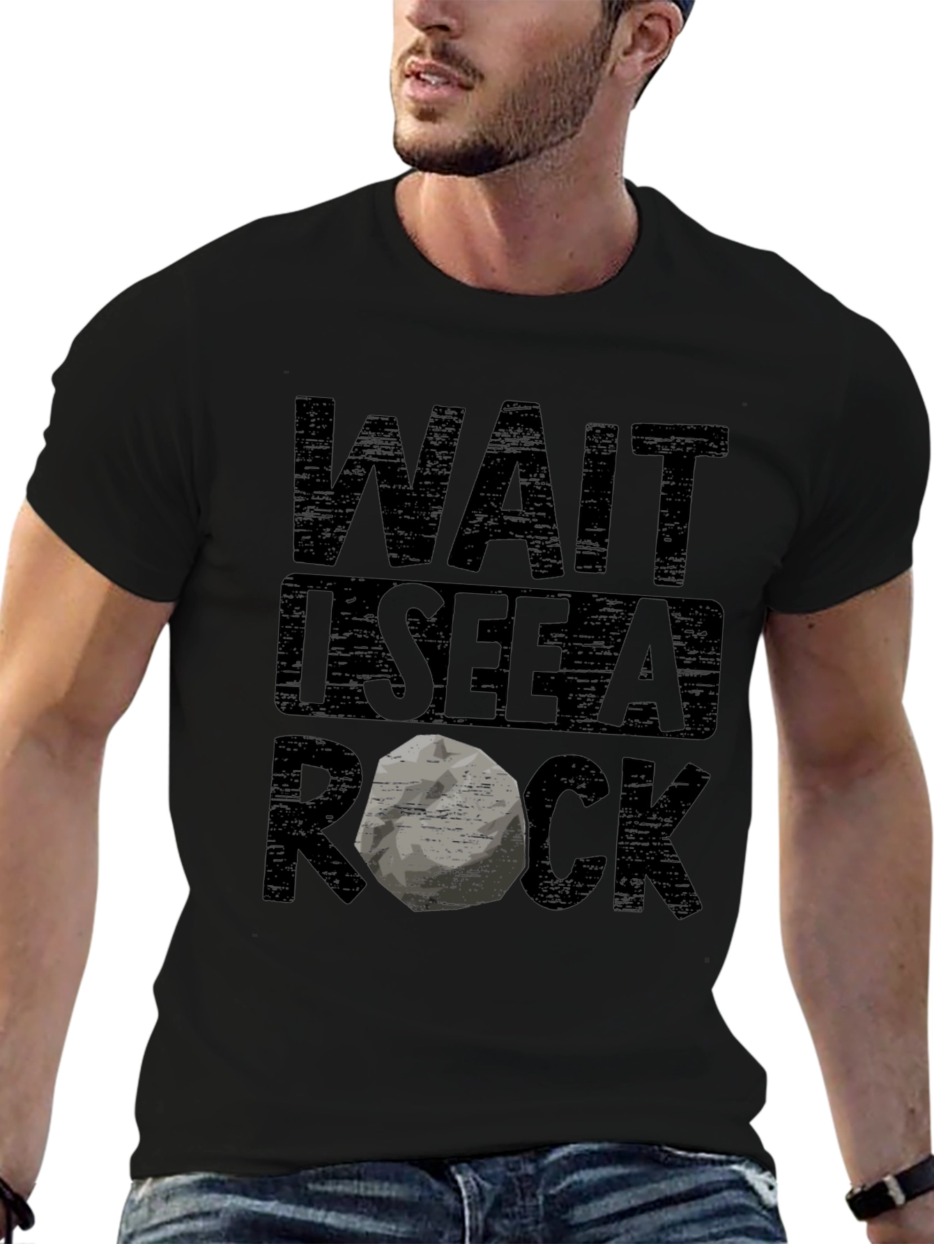 Wait I See a Rock Black Graphic Tee