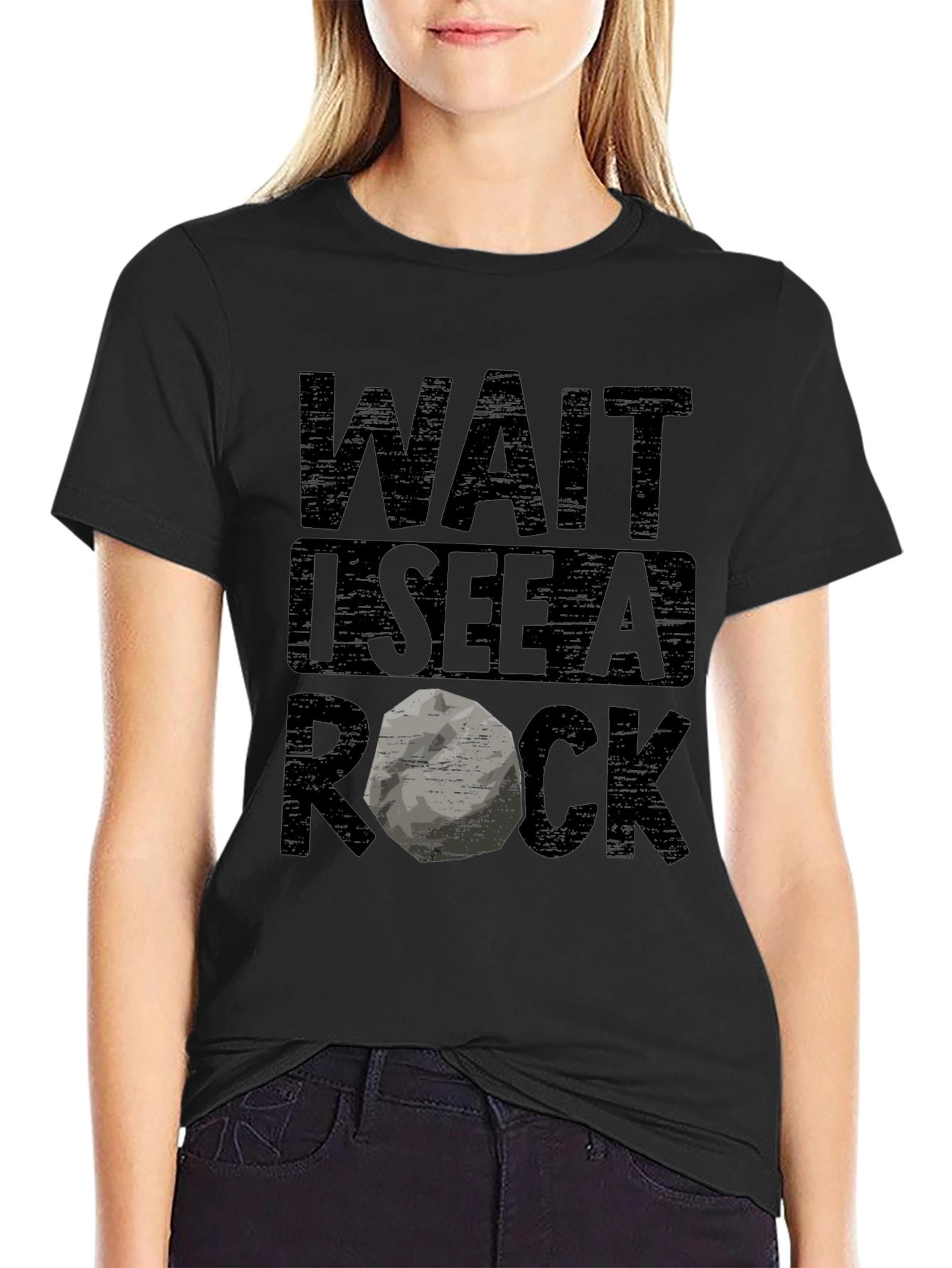 Wait I See a Rock Black Graphic Tee