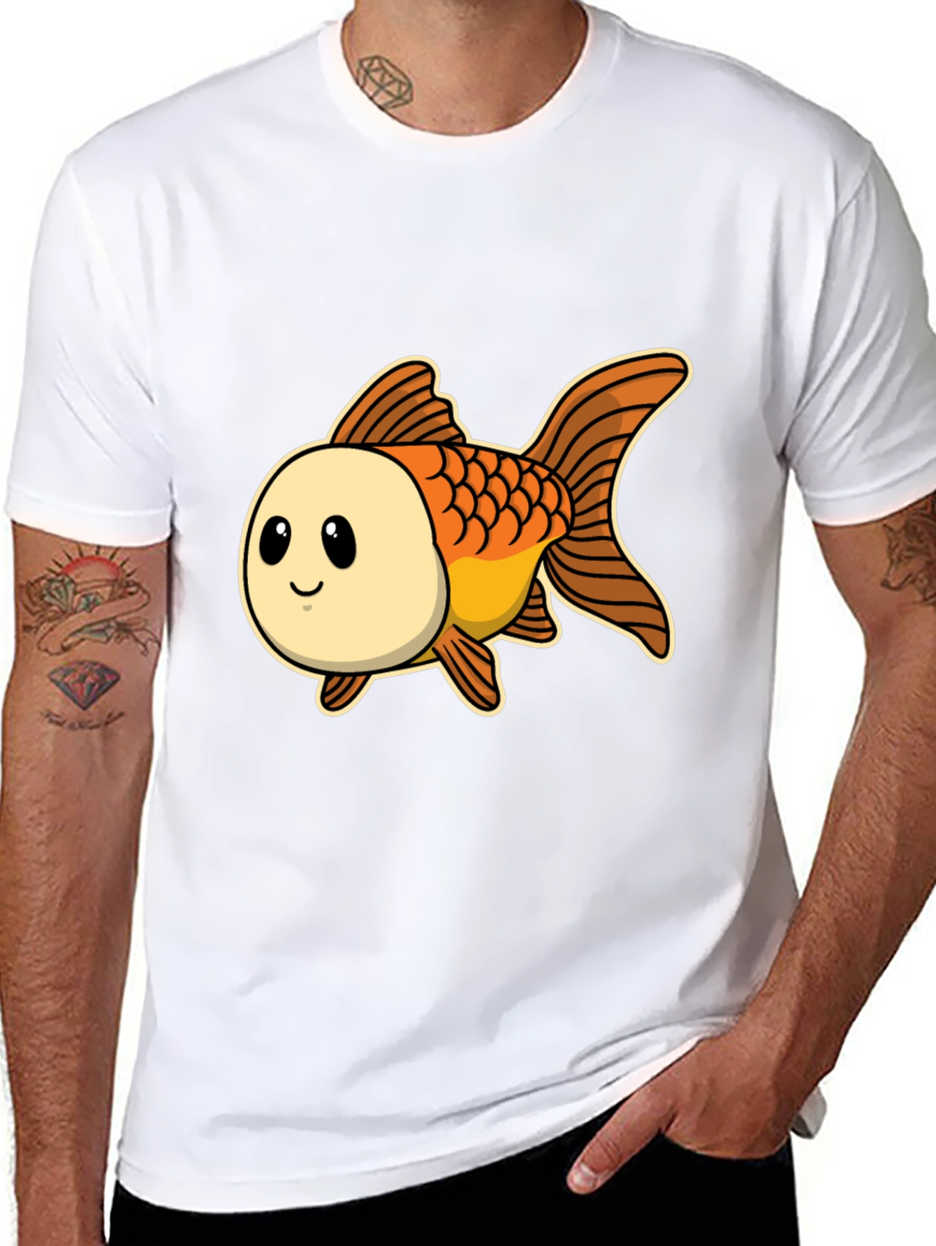Cute Goldfish Graphic Tee - Black Cotton T-Shirt