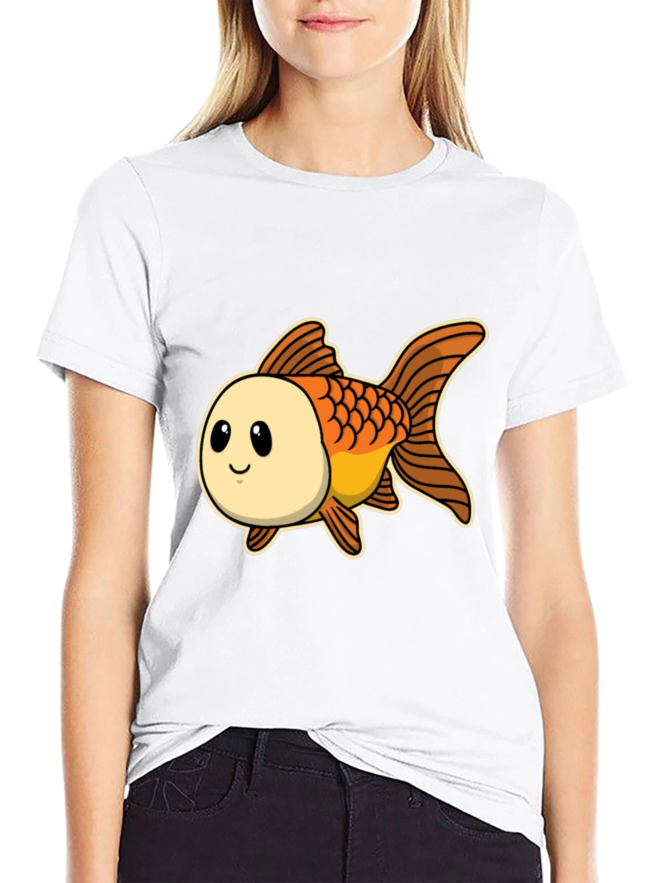 Cute Goldfish Graphic Tee - Black Cotton T-Shirt