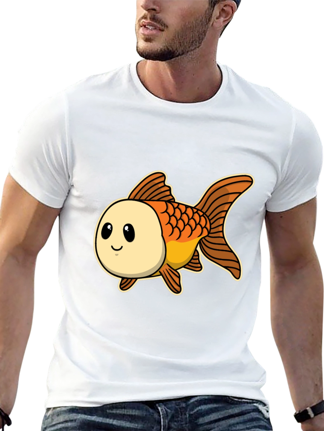 Cute Goldfish Graphic Tee - Black Cotton T-Shirt