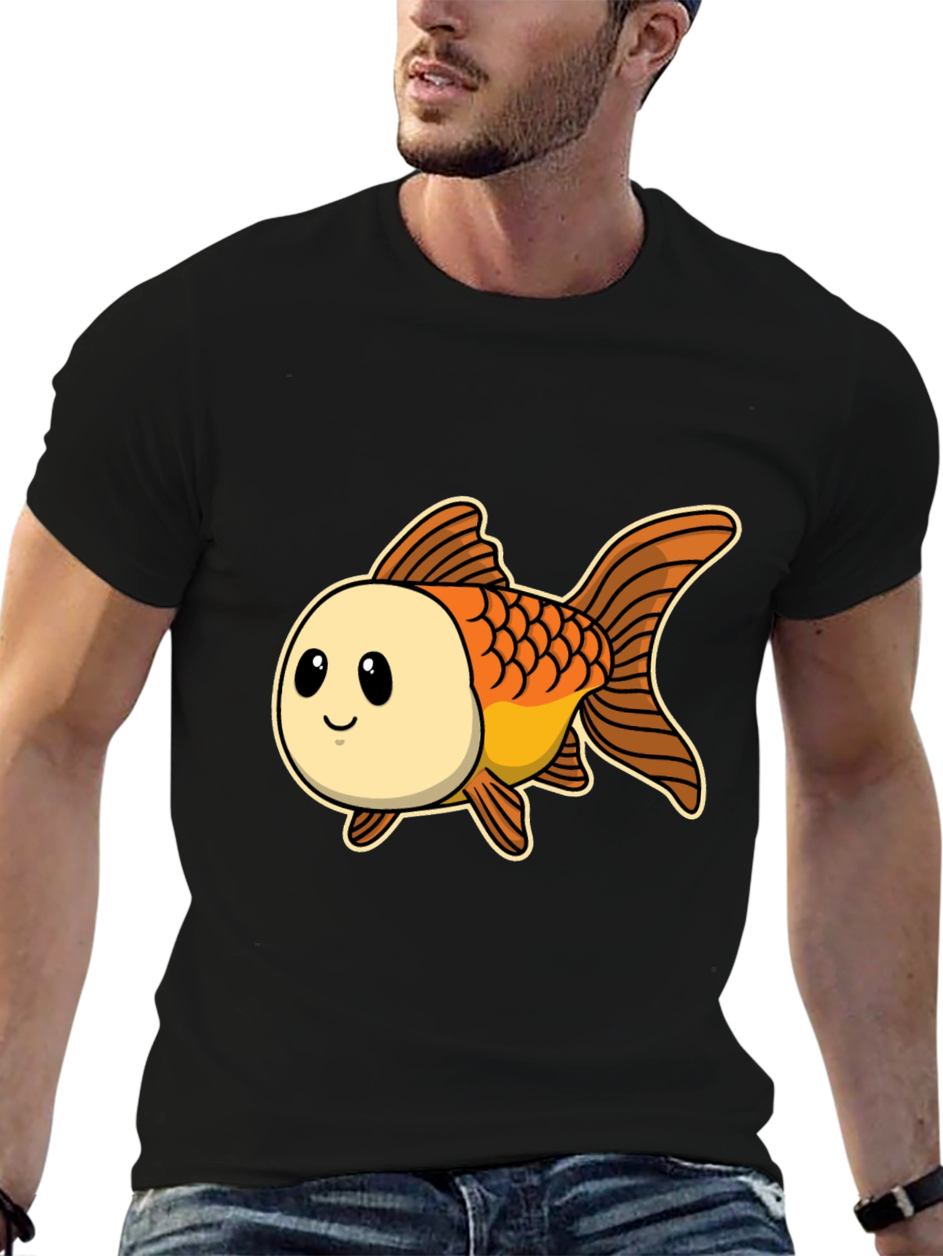 Cute Goldfish Graphic Tee - Black Cotton T-Shirt