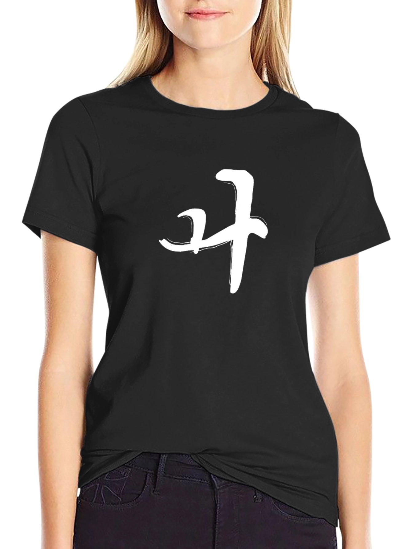 Black T-Shirt with Asian Script Graphic