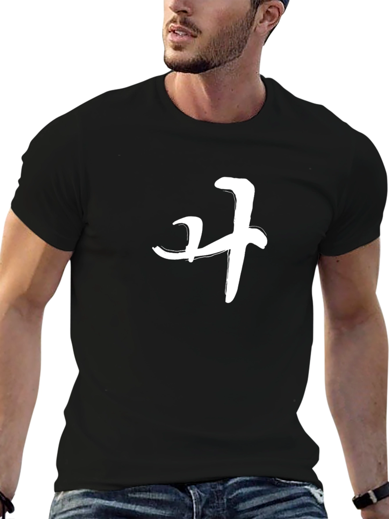 Black T-Shirt with Asian Script Graphic
