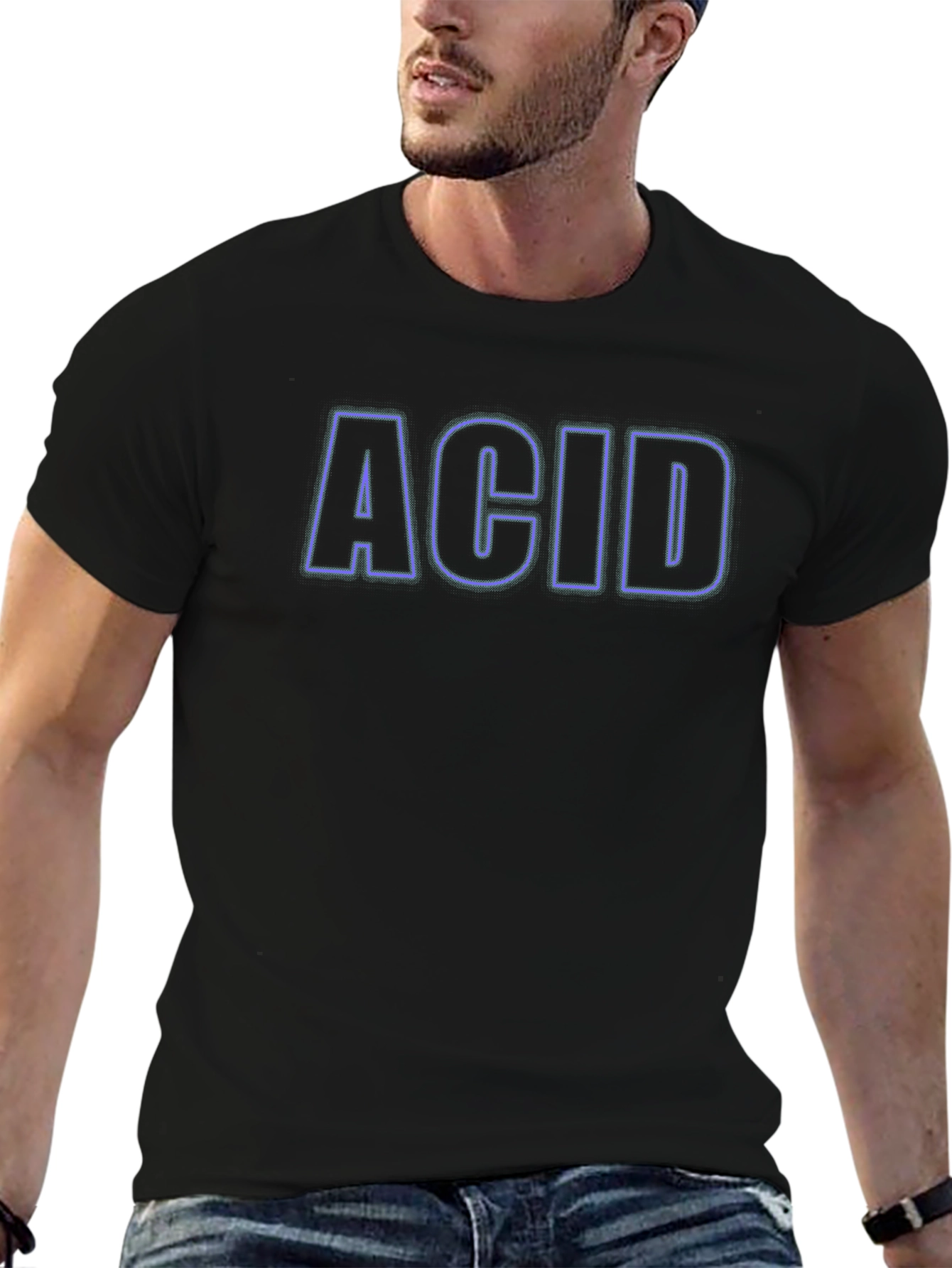 ACID T-Shirt - Black with Neon Blue Trim