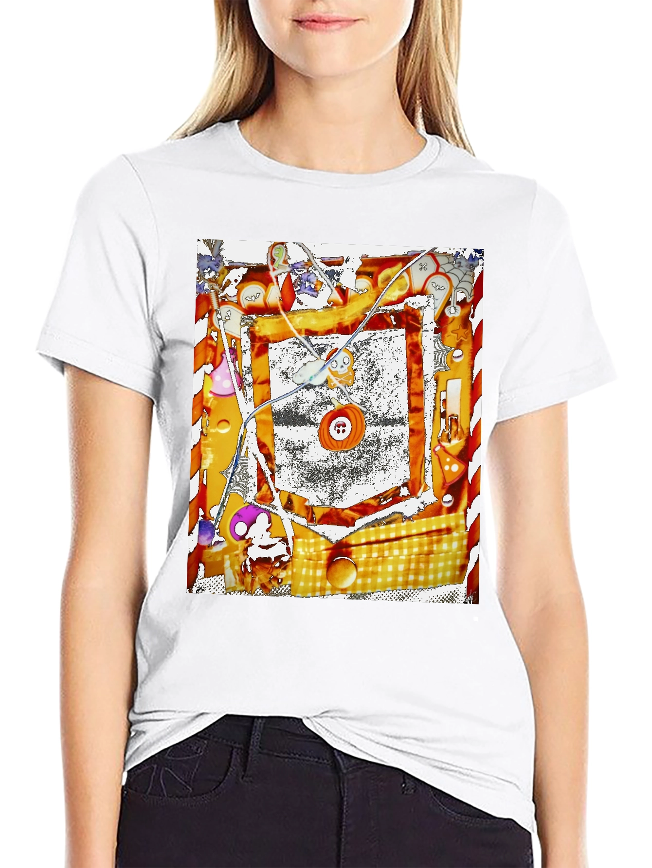 Abstract Button Print Black T-Shirt