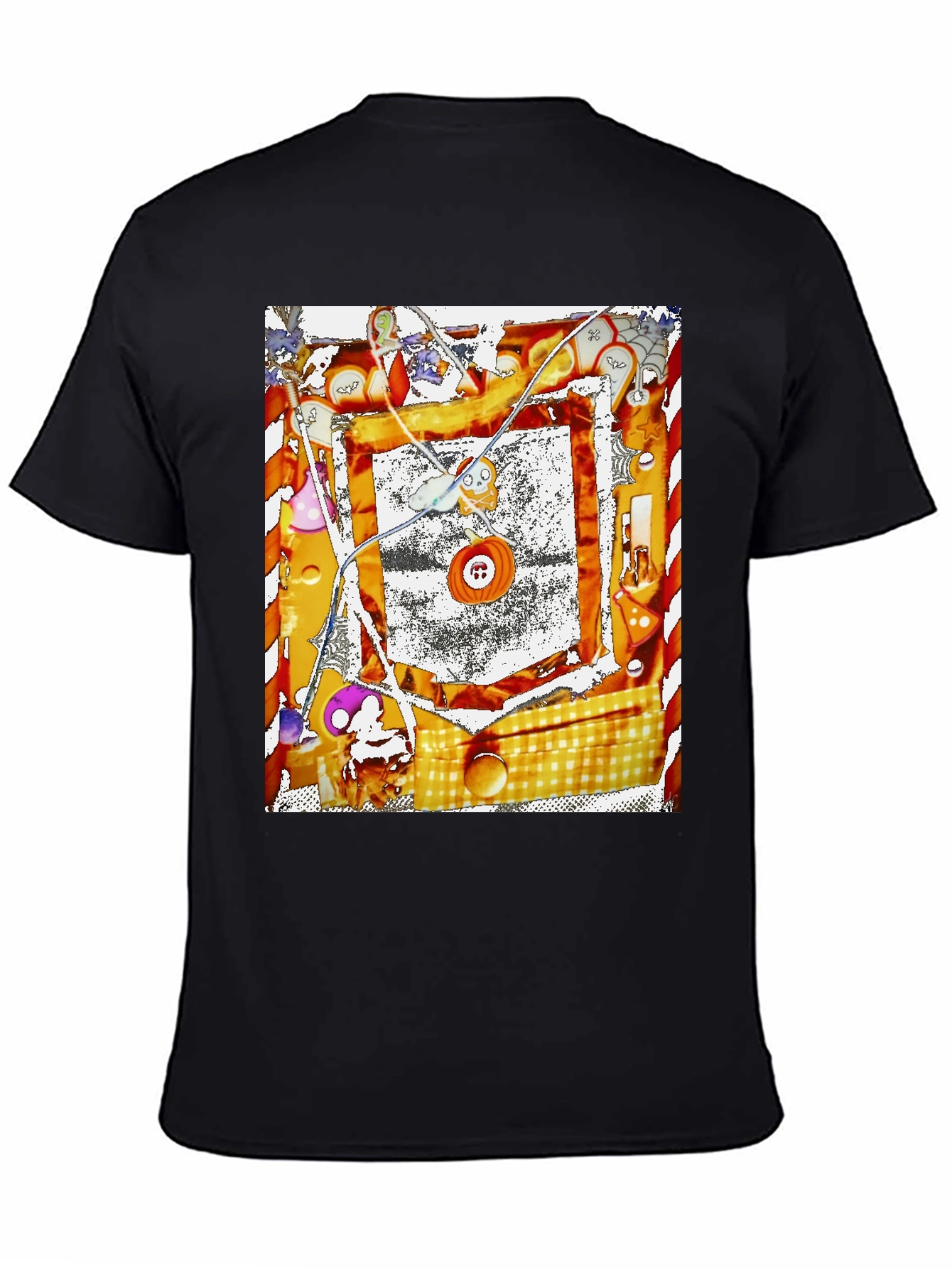 Abstract Button Print Black T-Shirt