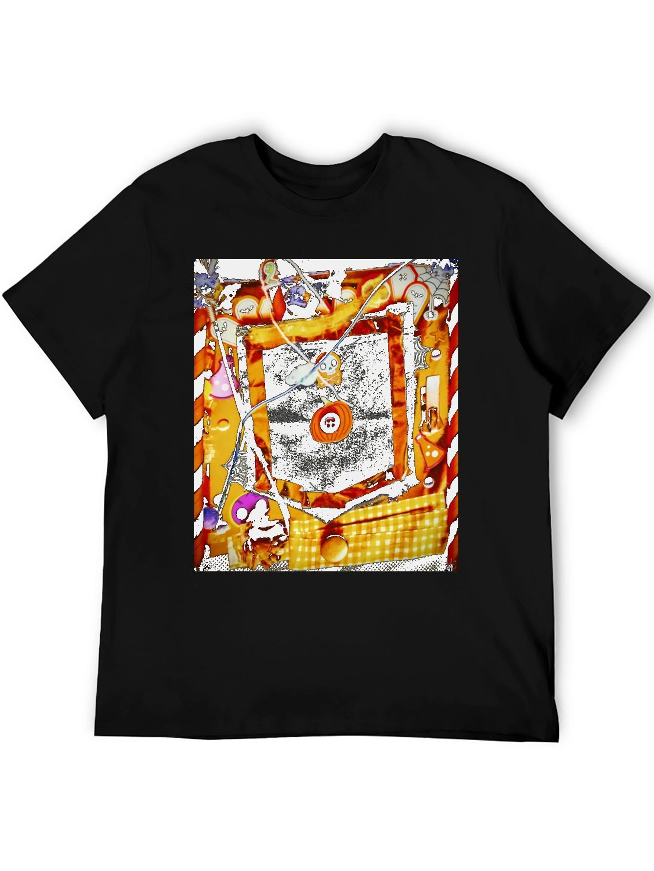 Abstract Button Print Black T-Shirt