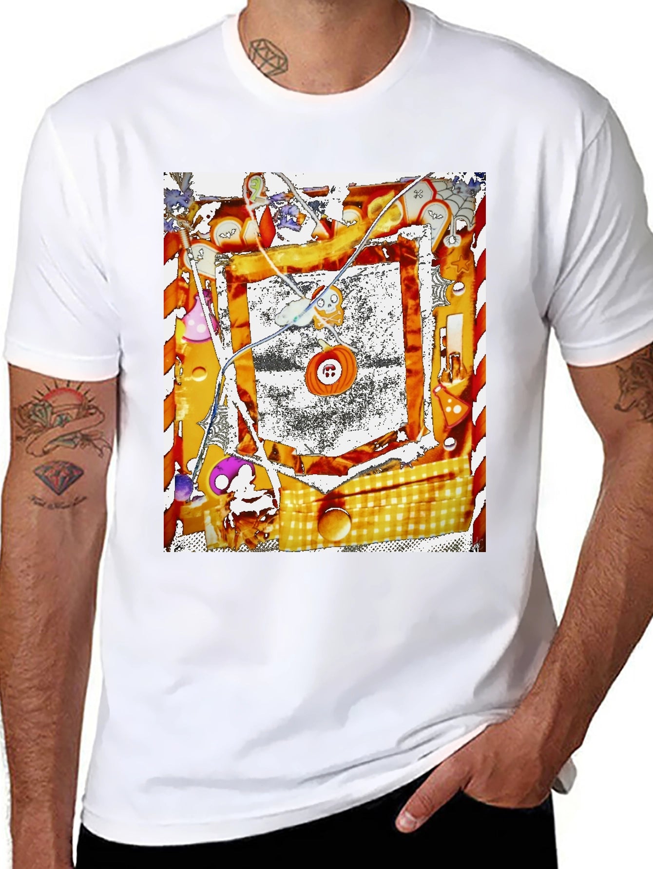 Abstract Button Print Black T-Shirt