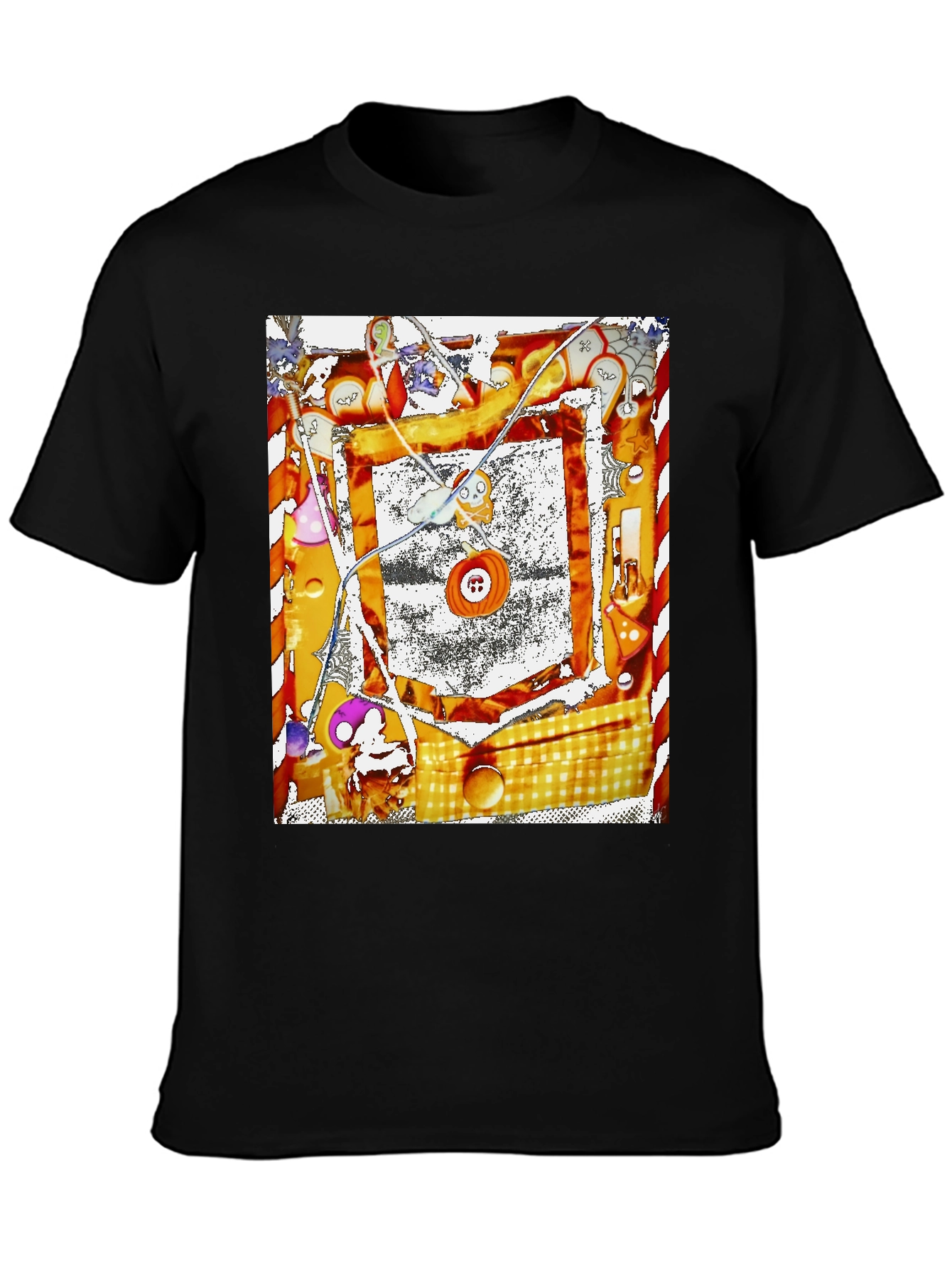 Abstract Button Print Black T-Shirt