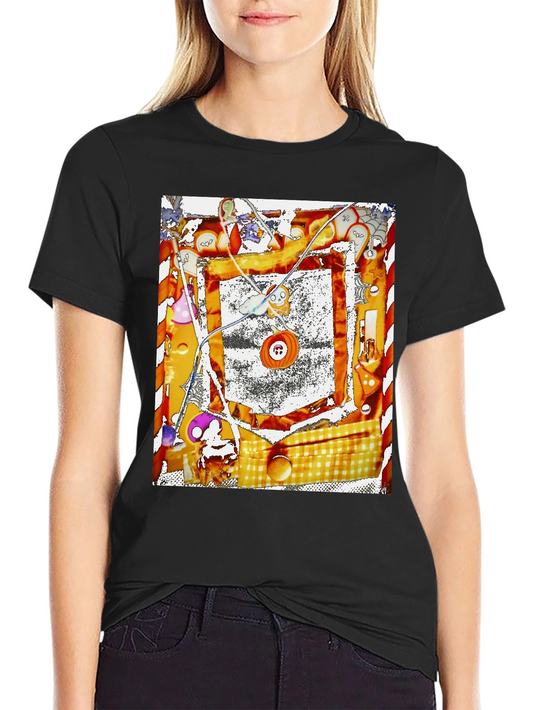 Abstract Button Print Black T-Shirt