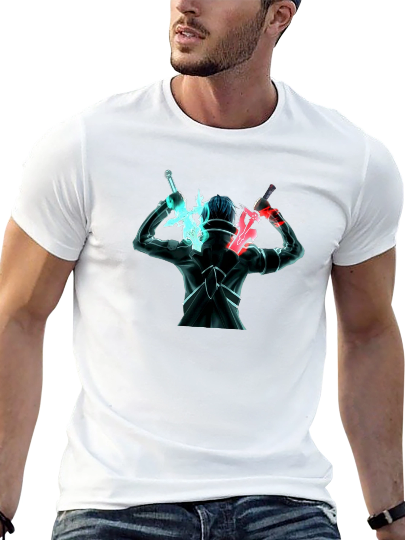 Anime Swordsman Graphic Black T-Shirt