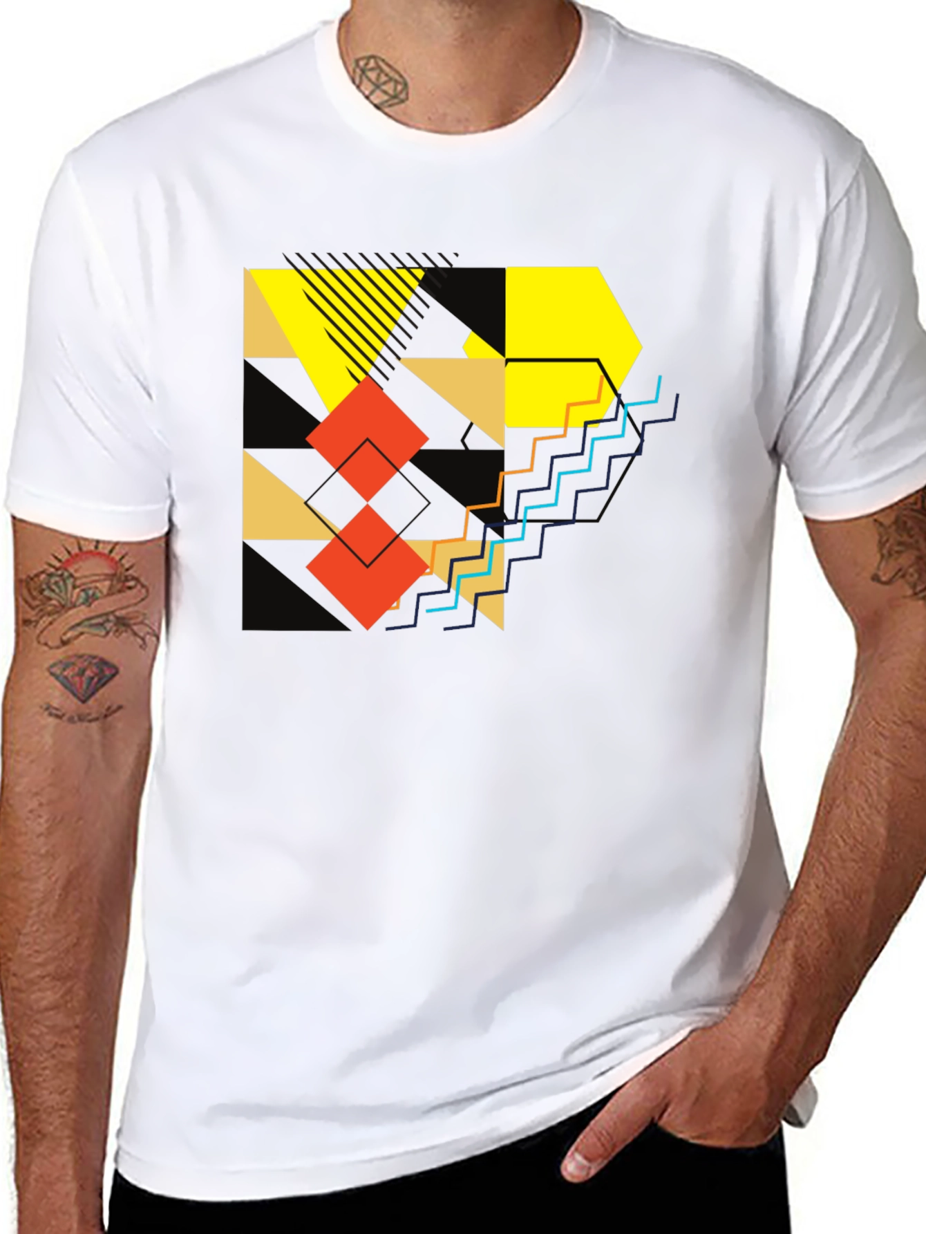 Abstract Geometric Graphic Print Mens Black T-Shirt