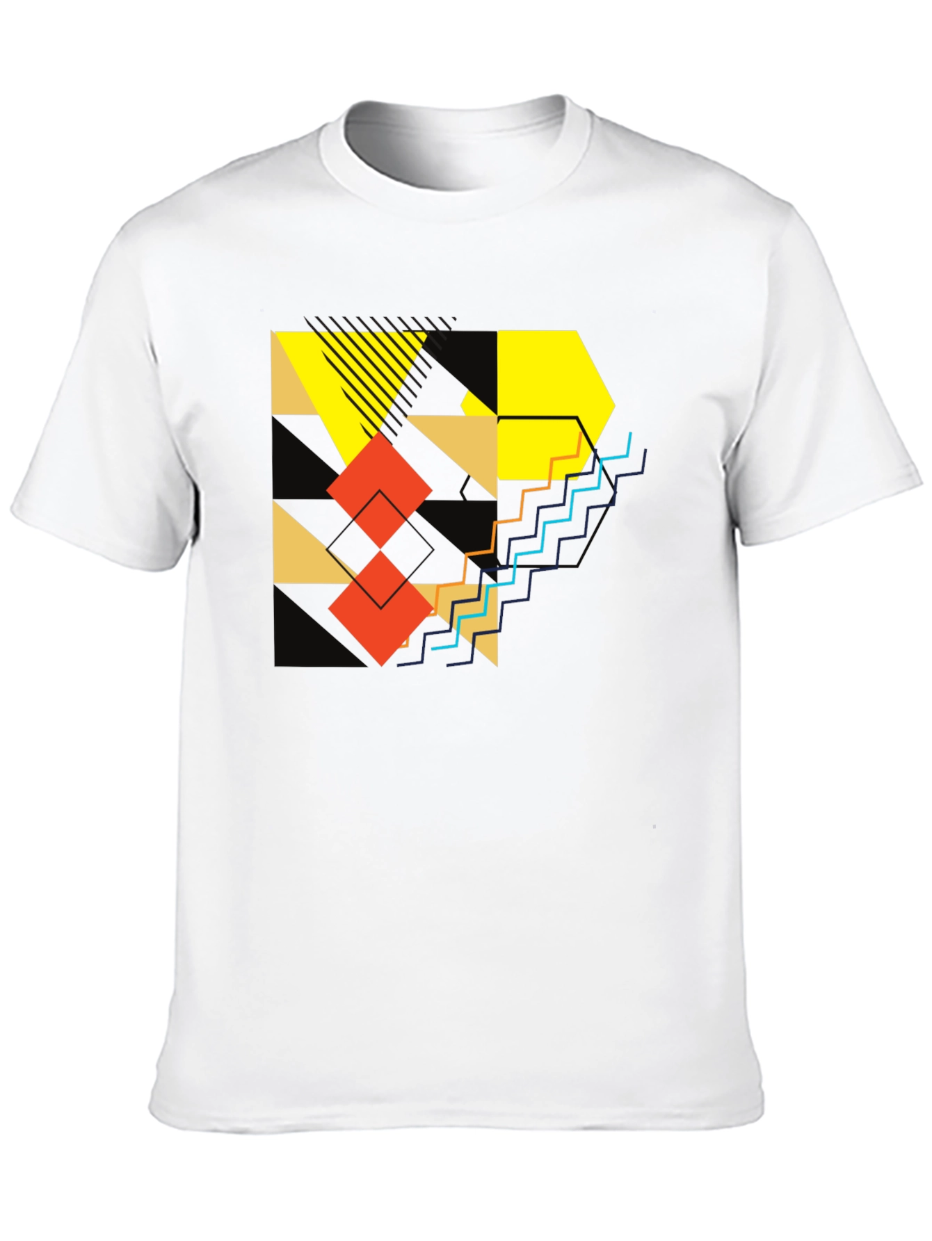 Abstract Geometric Graphic Print Mens Black T-Shirt