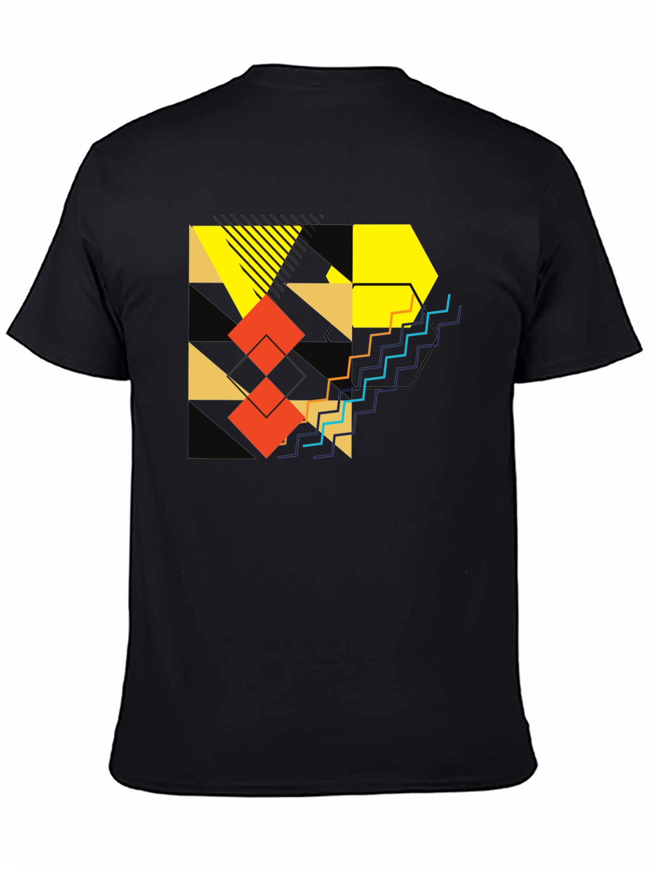 Abstract Geometric Graphic Print Mens Black T-Shirt