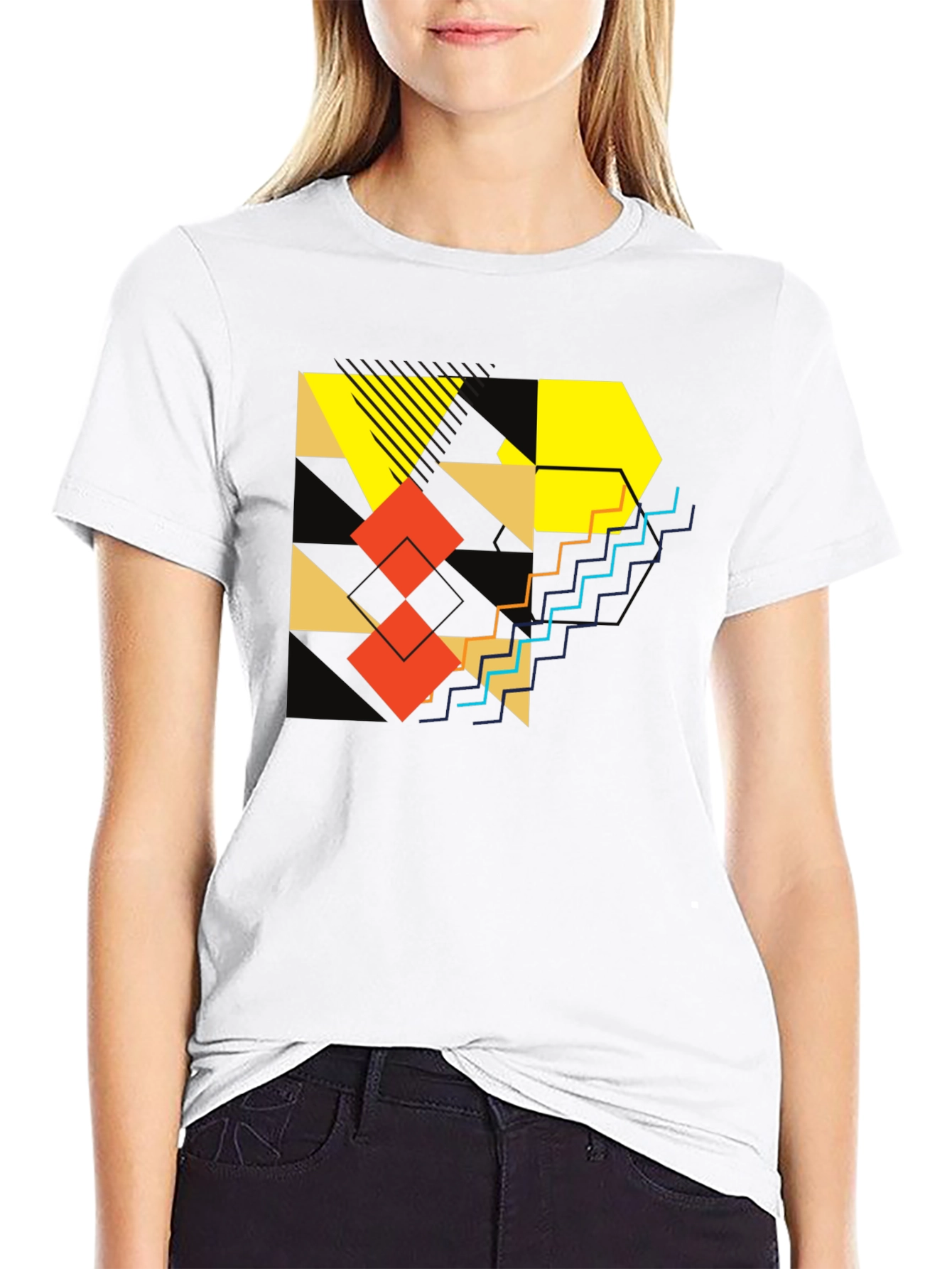 Abstract Geometric Graphic Print Mens Black T-Shirt