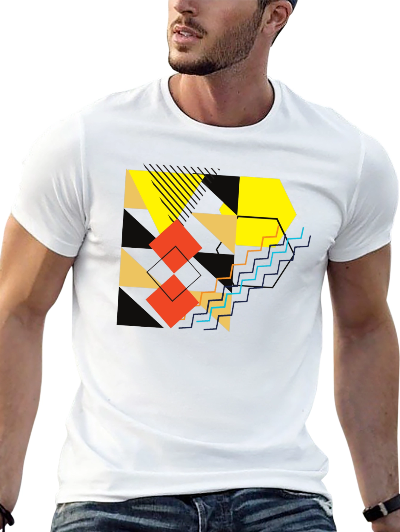 Abstract Geometric Graphic Print Mens Black T-Shirt