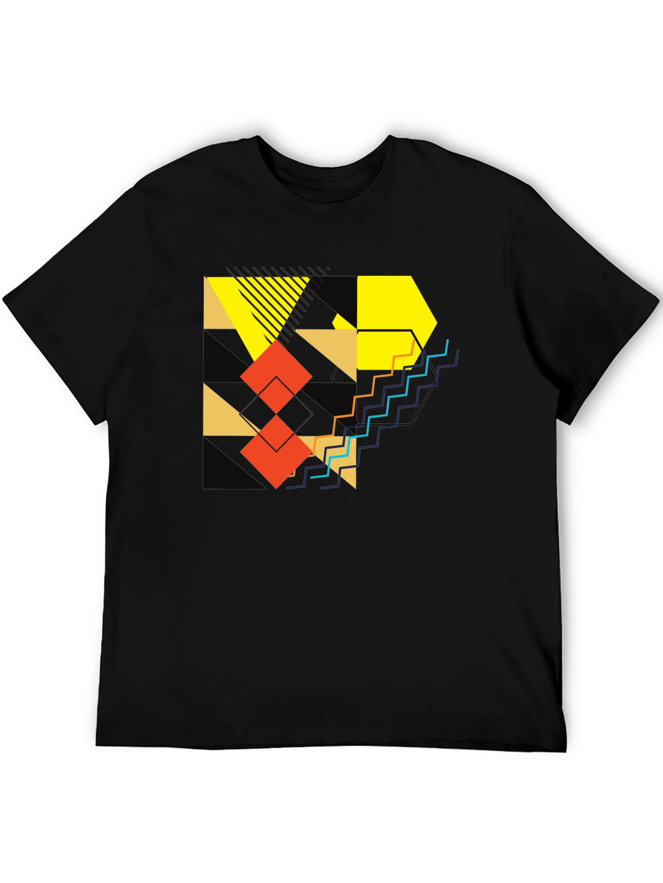 Abstract Geometric Graphic Print Mens Black T-Shirt