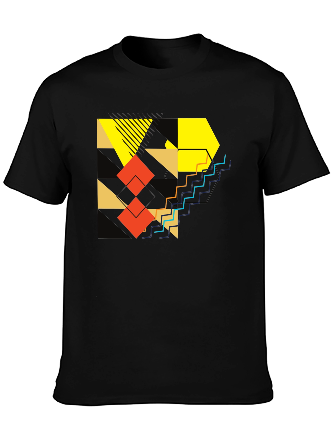 Abstract Geometric Graphic Print Mens Black T-Shirt