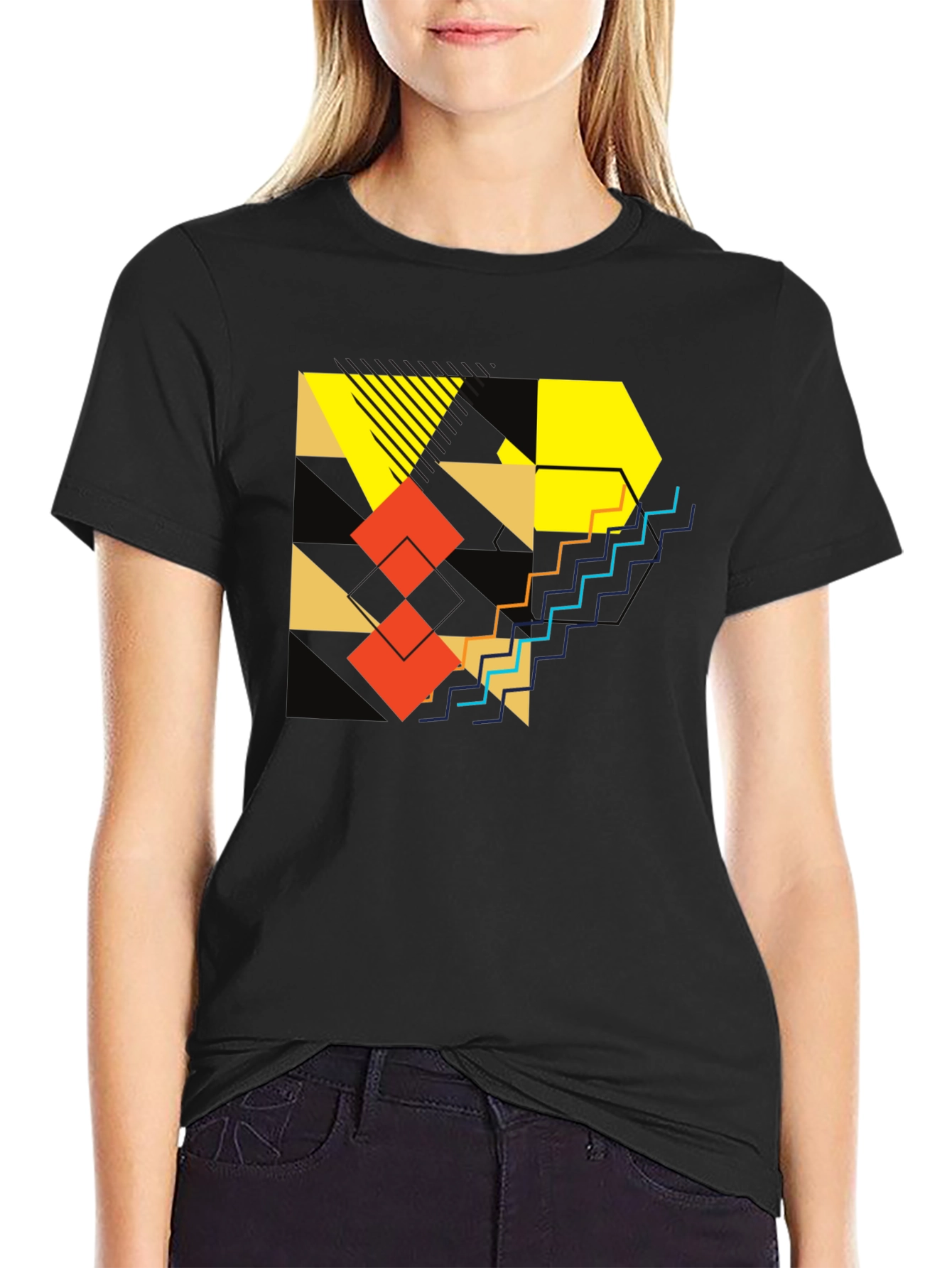 Abstract Geometric Graphic Print Mens Black T-Shirt