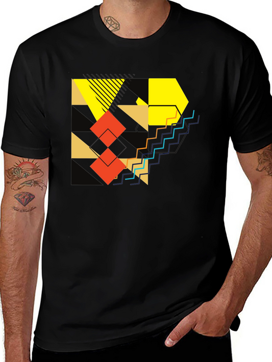 Abstract Geometric Graphic Print Mens Black T-Shirt