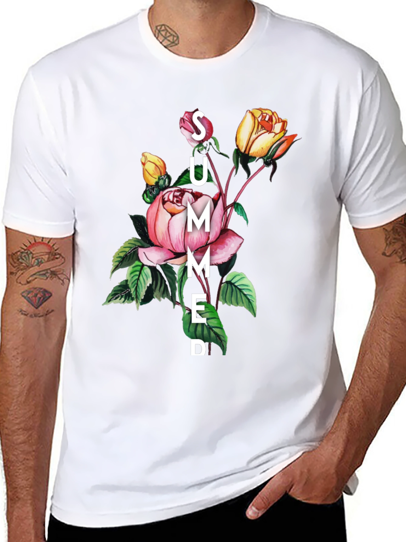 Summer Floral Graphic Black T-Shirt