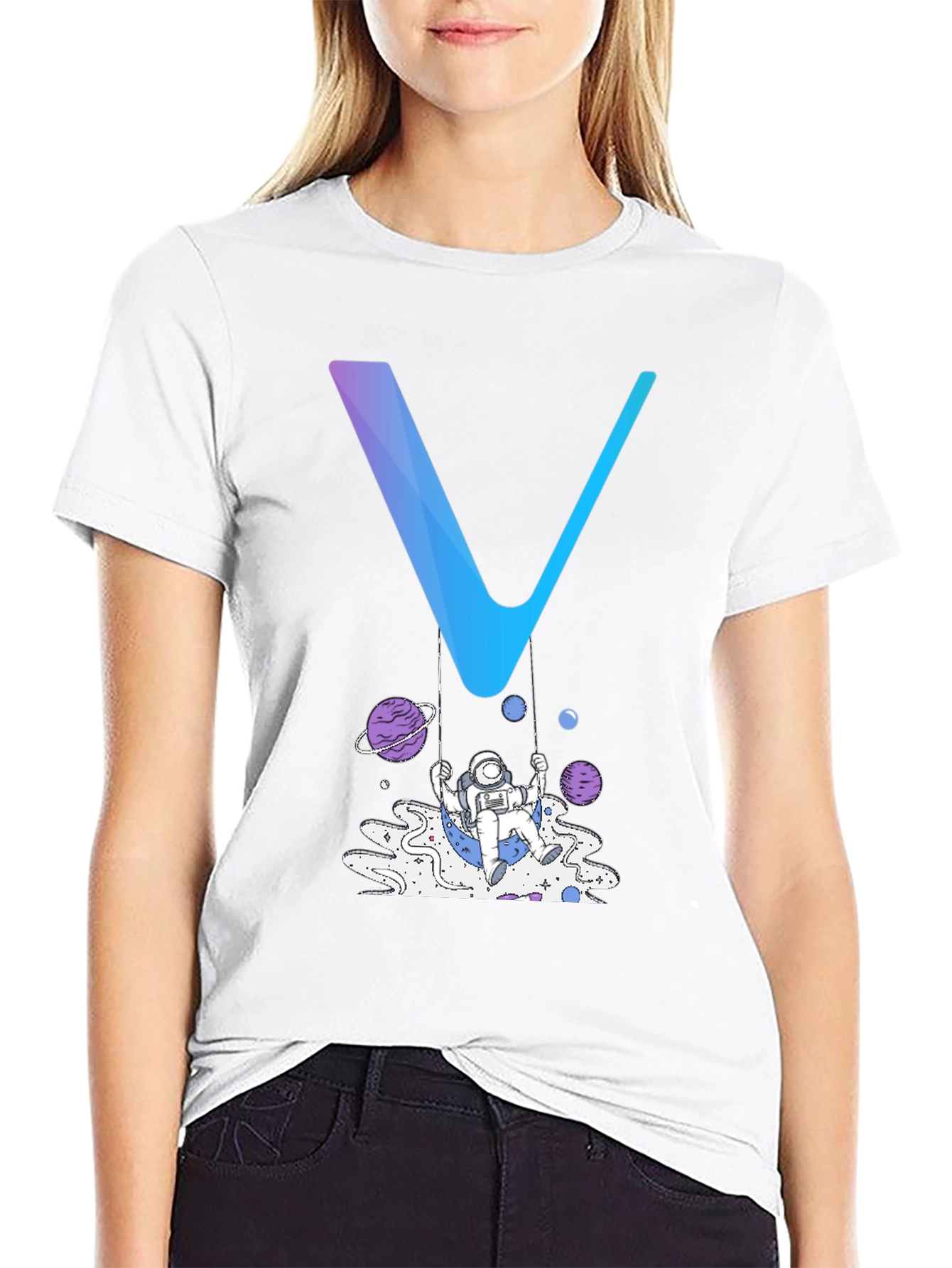 Astronaut Swing Graphic Tee - Black Cotton Blend Shirt