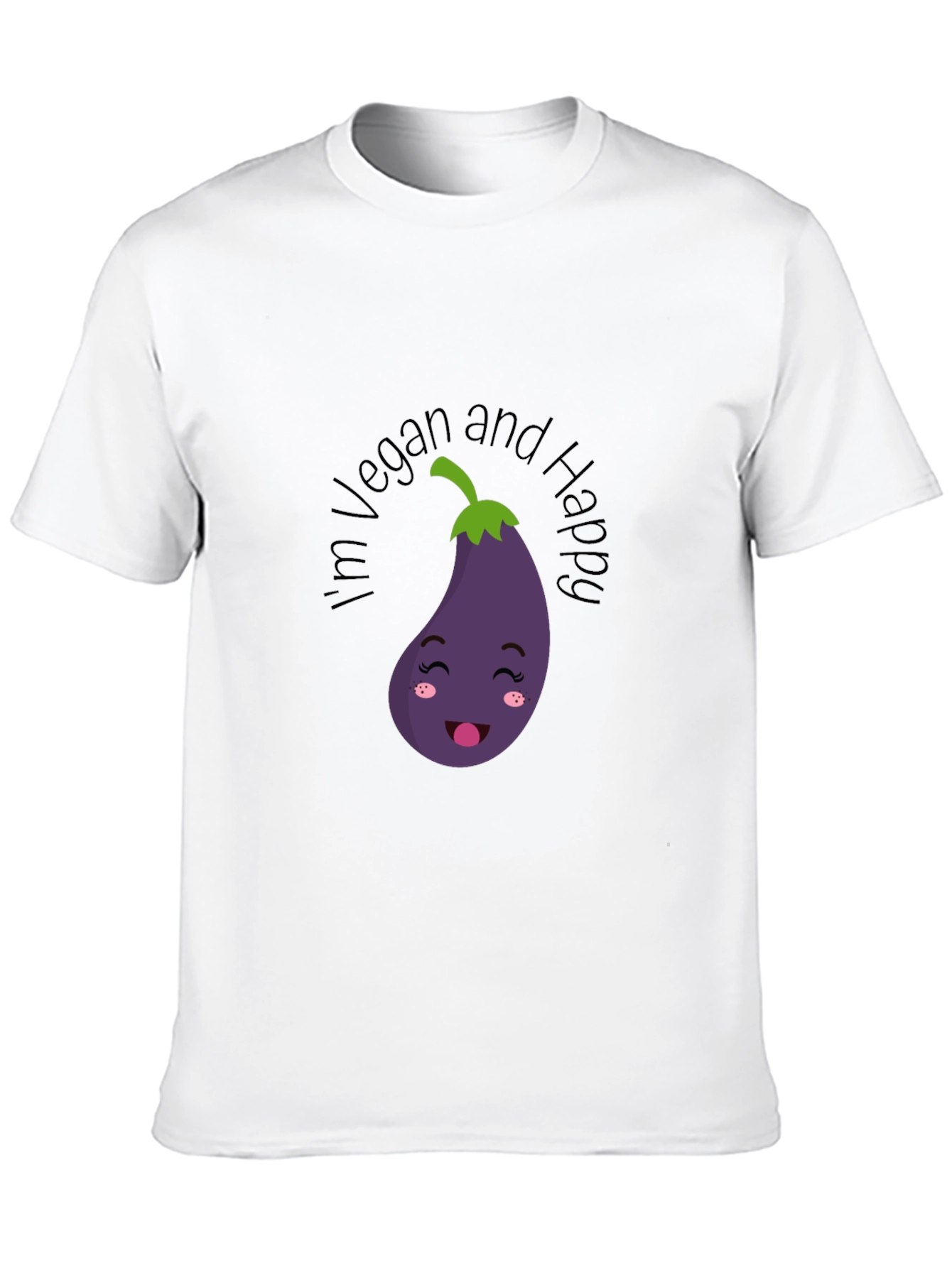 Vegan and Happy Eggplant Graphic T-Shirt