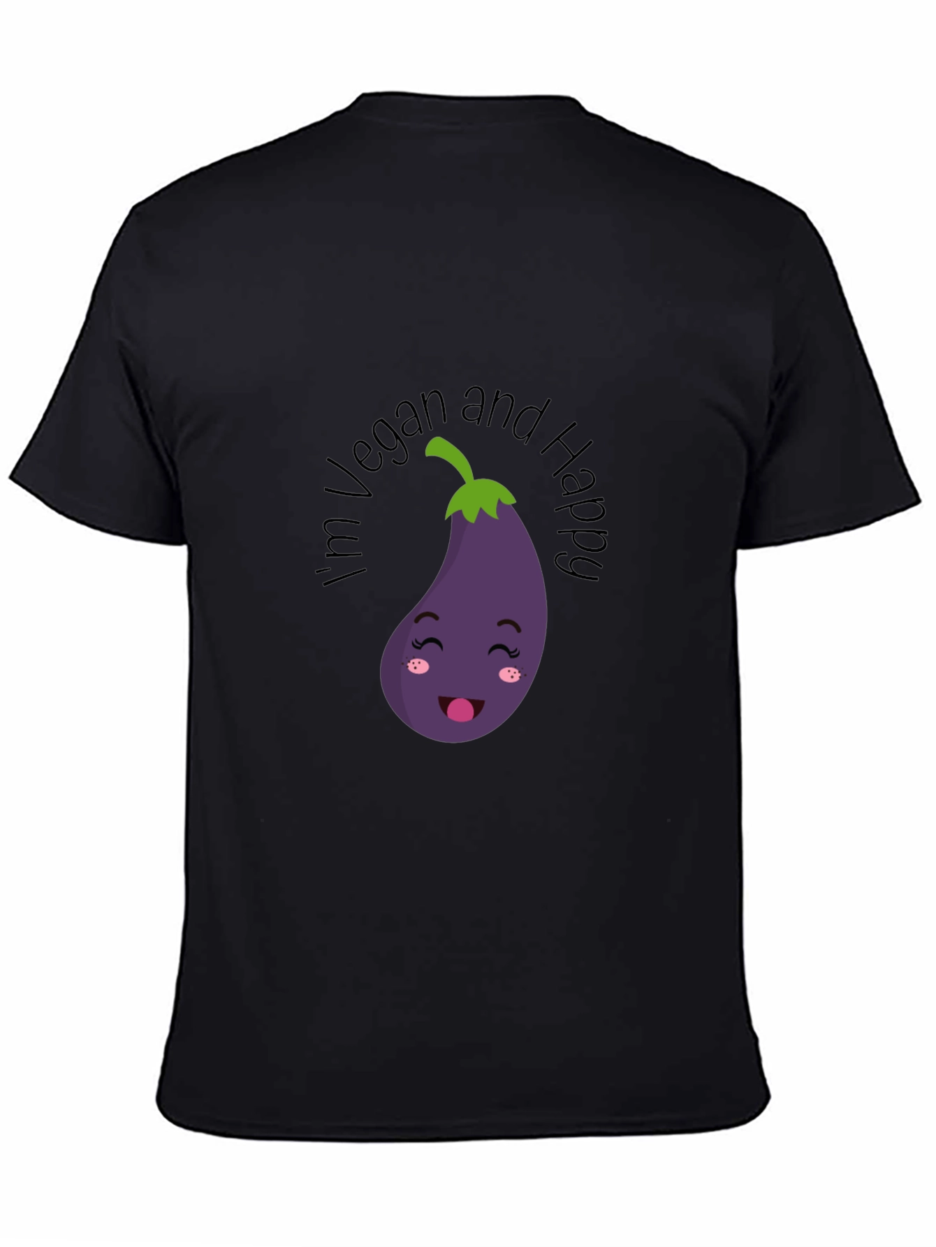 Vegan and Happy Eggplant Graphic T-Shirt