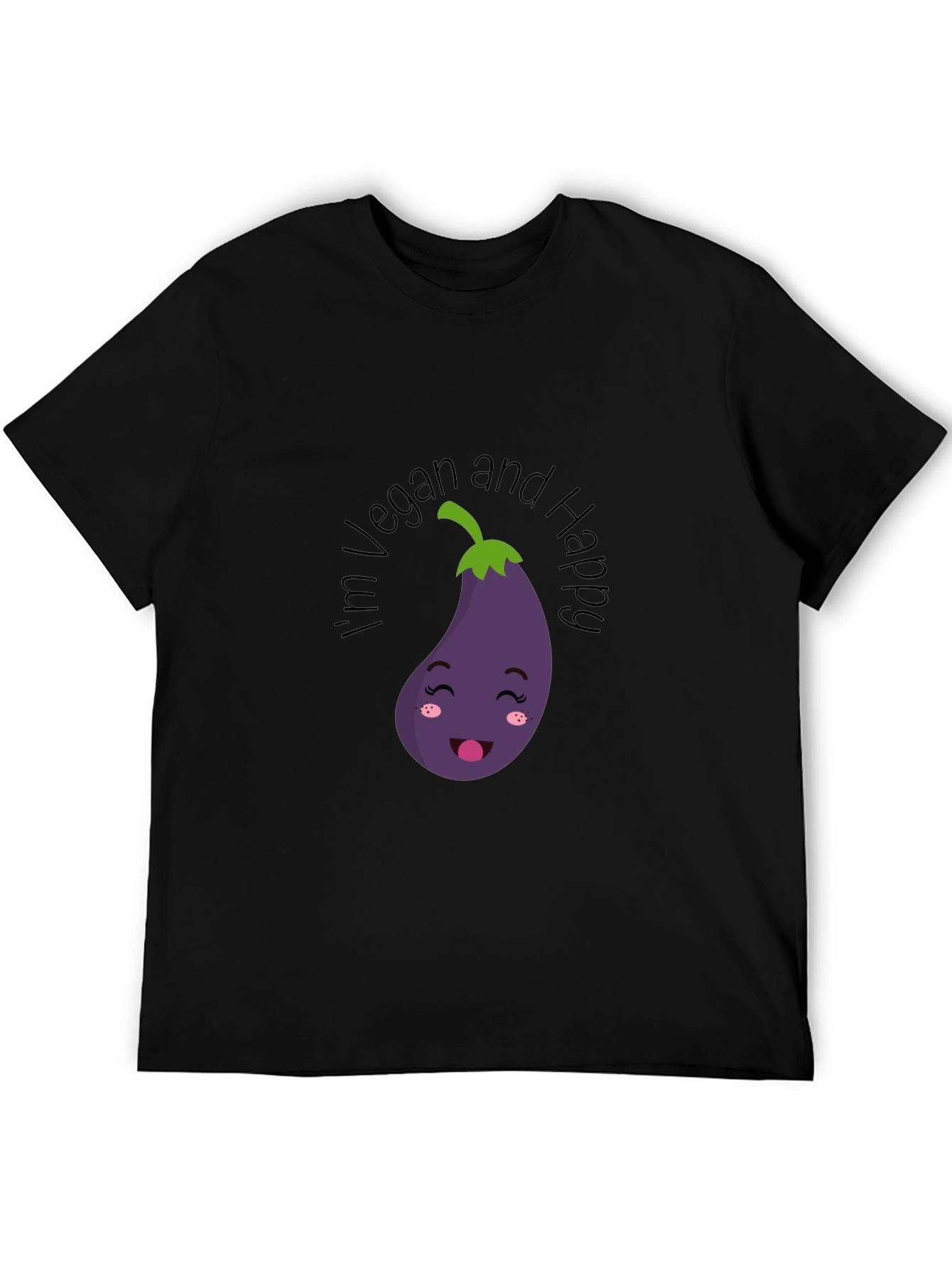 Vegan and Happy Eggplant Graphic T-Shirt